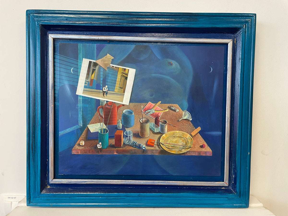 Sigurd Beyer Original Surrealistisches Gemälde Blau Groß Sehr Gut 1998