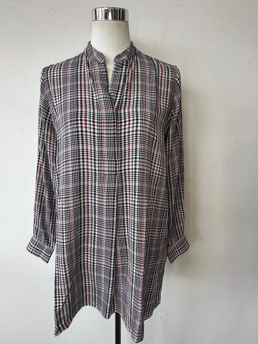 Joseph Lara Blouse, Plaid, Size 38, 100% Silk, Very Good Condition