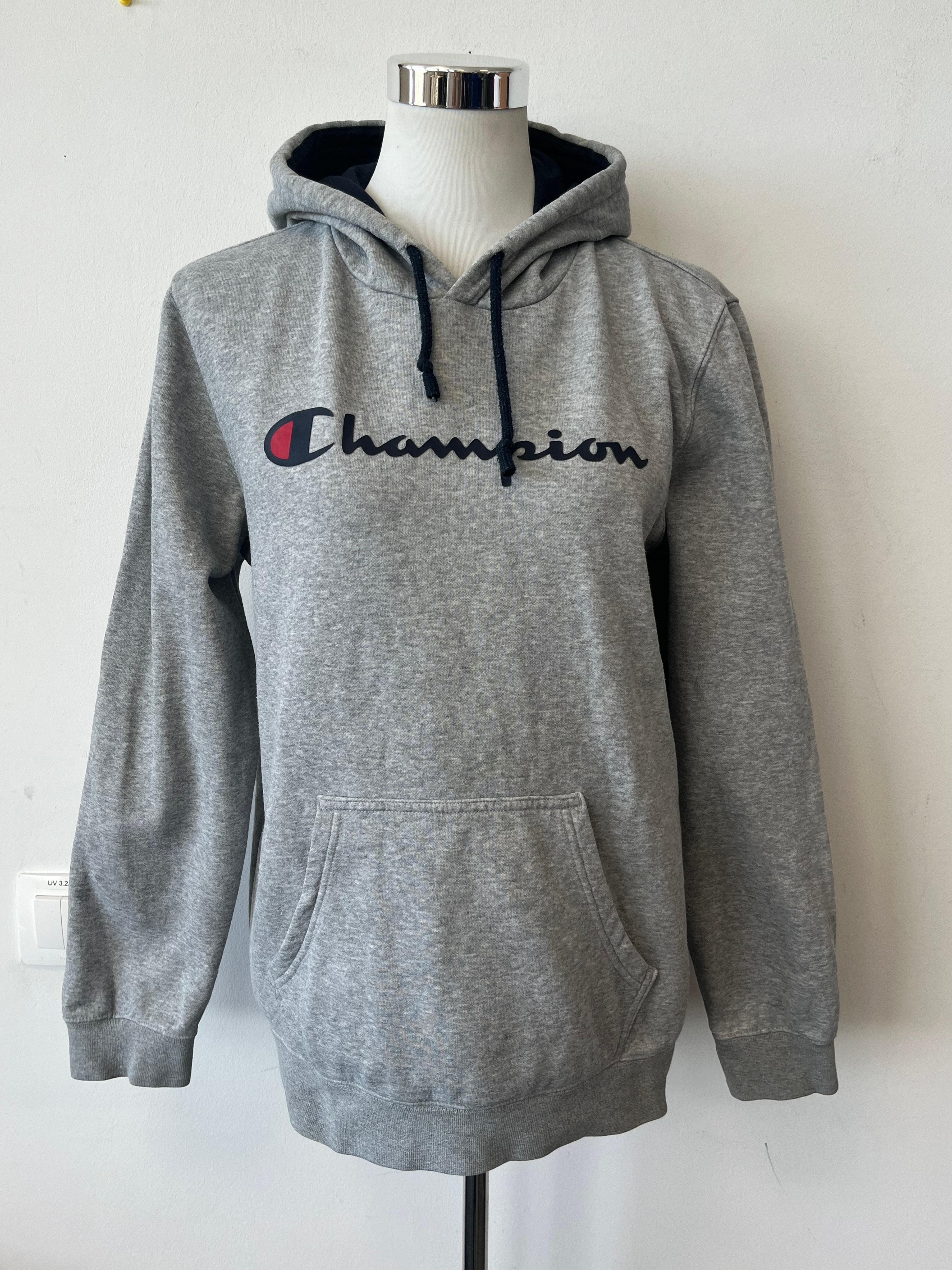 Champion Hoodie Script Logo, Grau, S, Sehr Gut