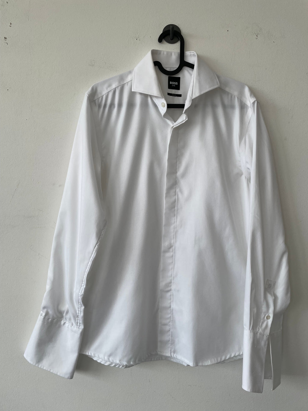 BOSS H-HANK Slim-Fit Tuxedo Shirt, White, Size 15/38 - Good Condition