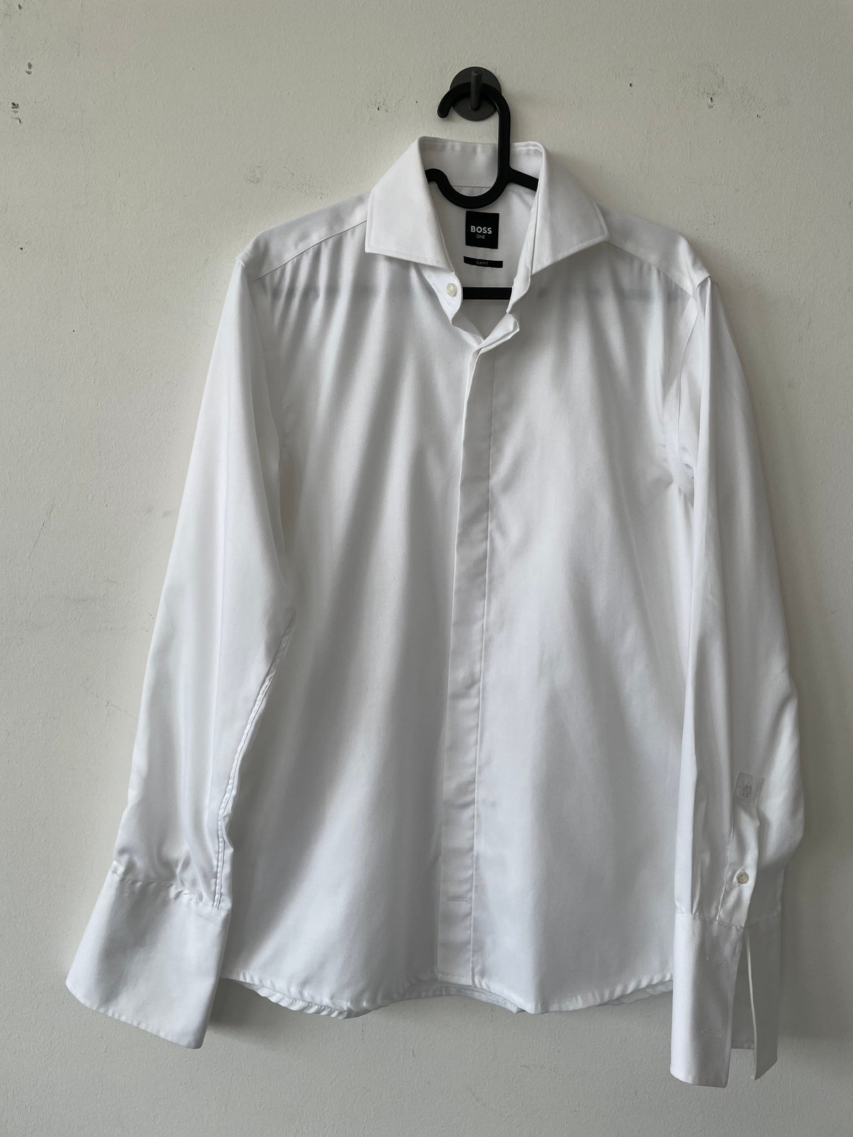 BOSS H-HANK Slim-Fit Tuxedo Shirt, White, Size 15/38 - Good Condition