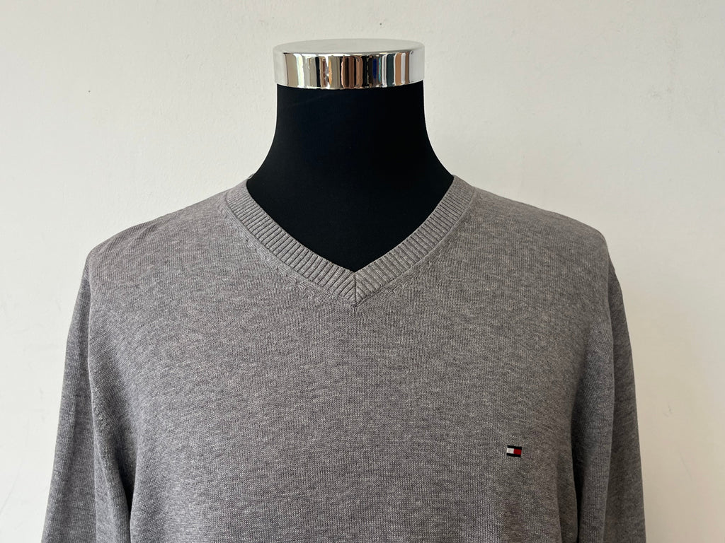 Tommy Hilfiger Cotton V-Neck Sweater, Grey, Size L, Very Good Condition