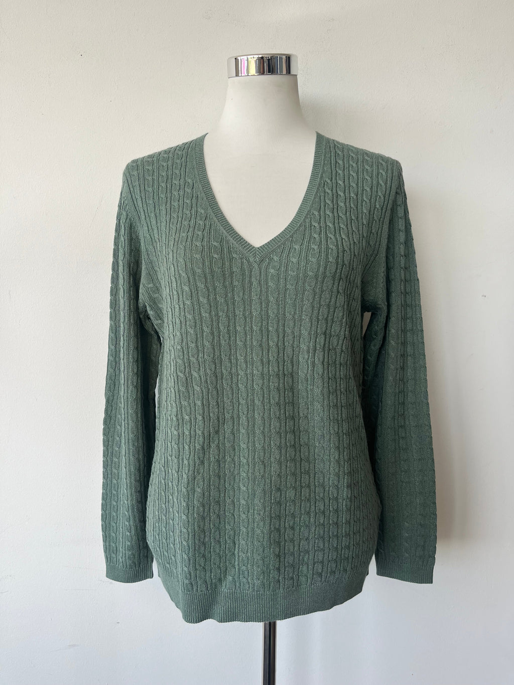 Massimo Dutti Grüner V-Ausschnitt Pullover, Größe L, Wie Neu