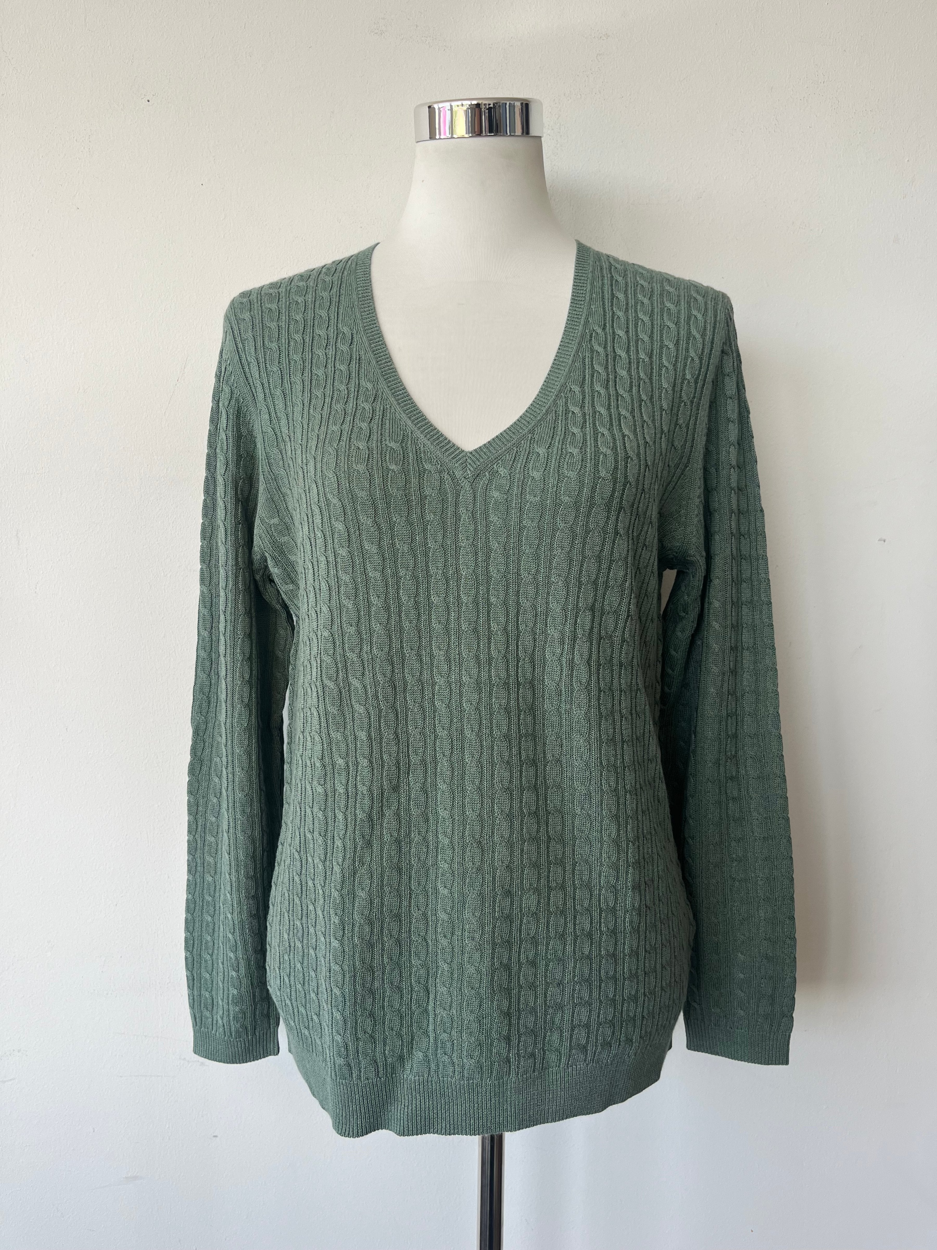 Massimo Dutti Grüner V-Ausschnitt Pullover, Größe L, Wie Neu