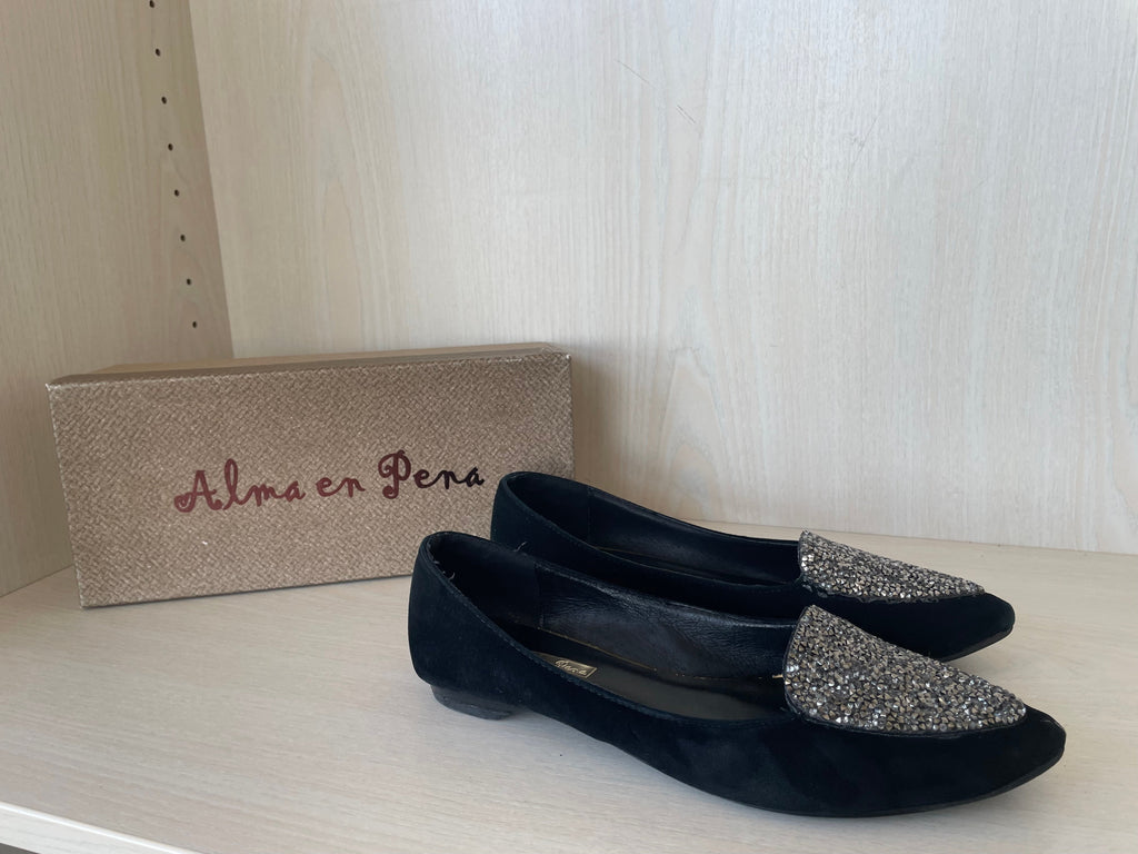 Alma en Pena Black Glitter Flats, EU 38, Very Good Condition