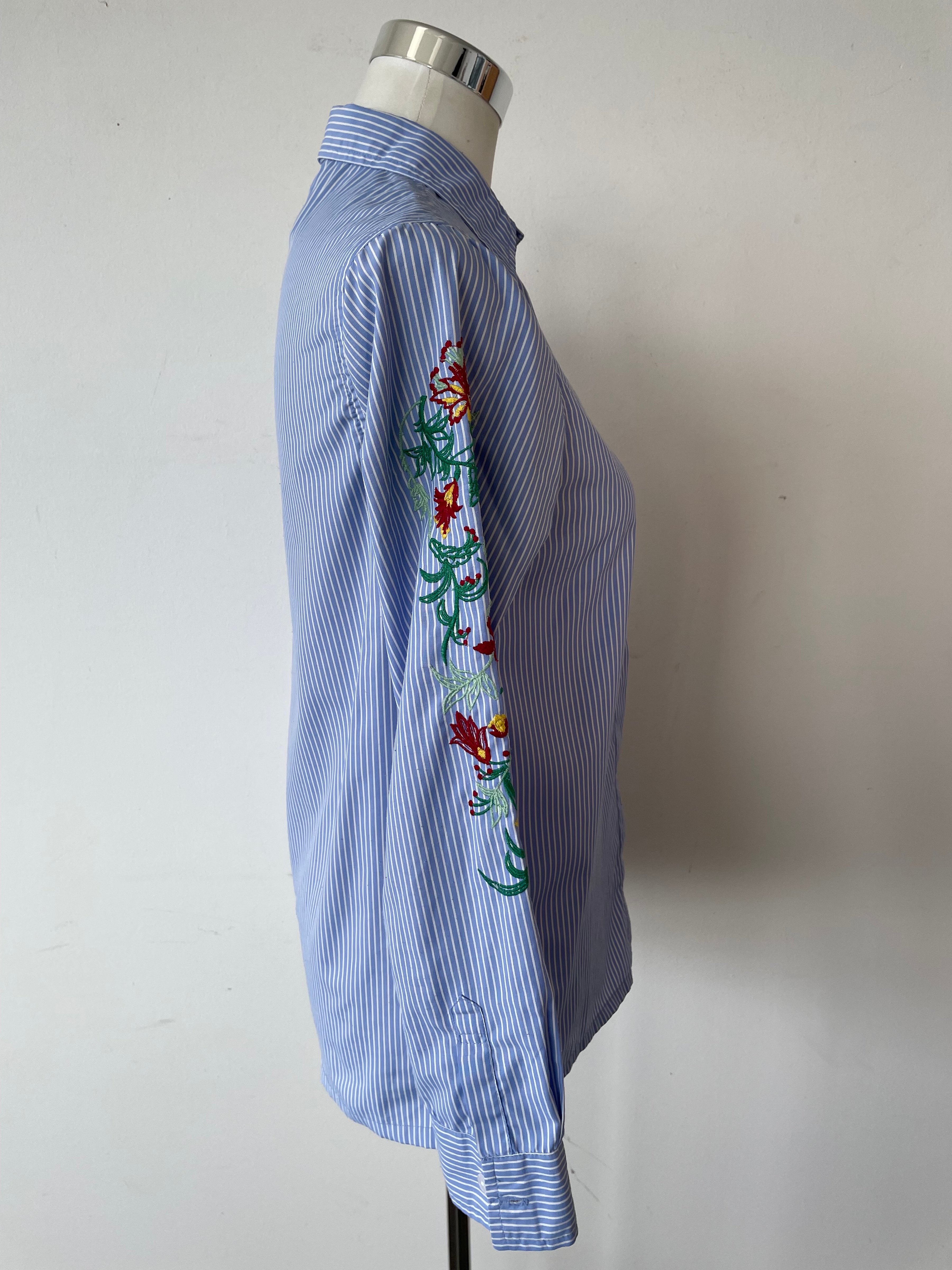 Brave Soul London Besticktes Gestreiftes Hemd XS Blau Mehrfarbig Stickerei