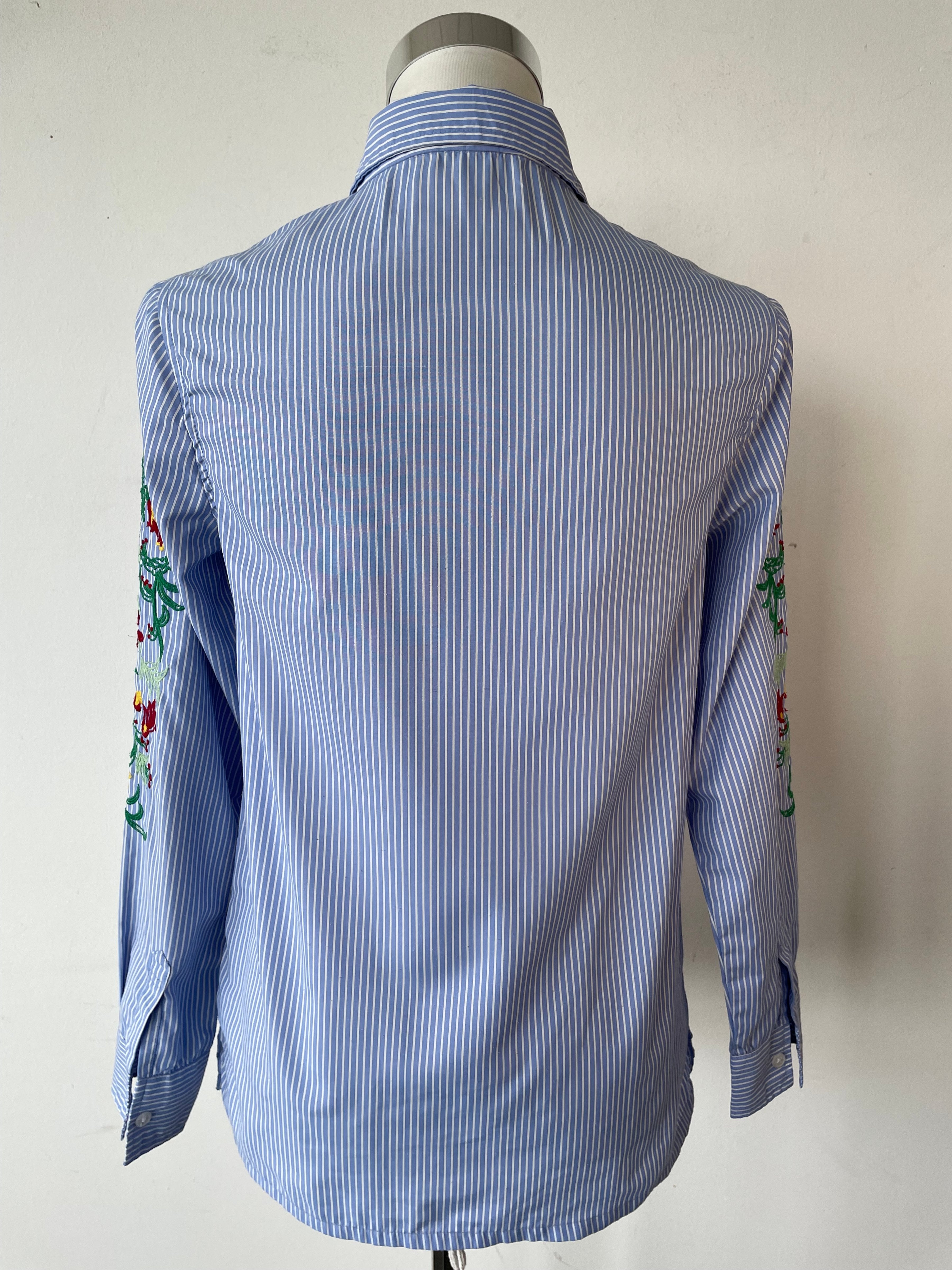 Brave Soul London Besticktes Gestreiftes Hemd XS Blau Mehrfarbig Stickerei