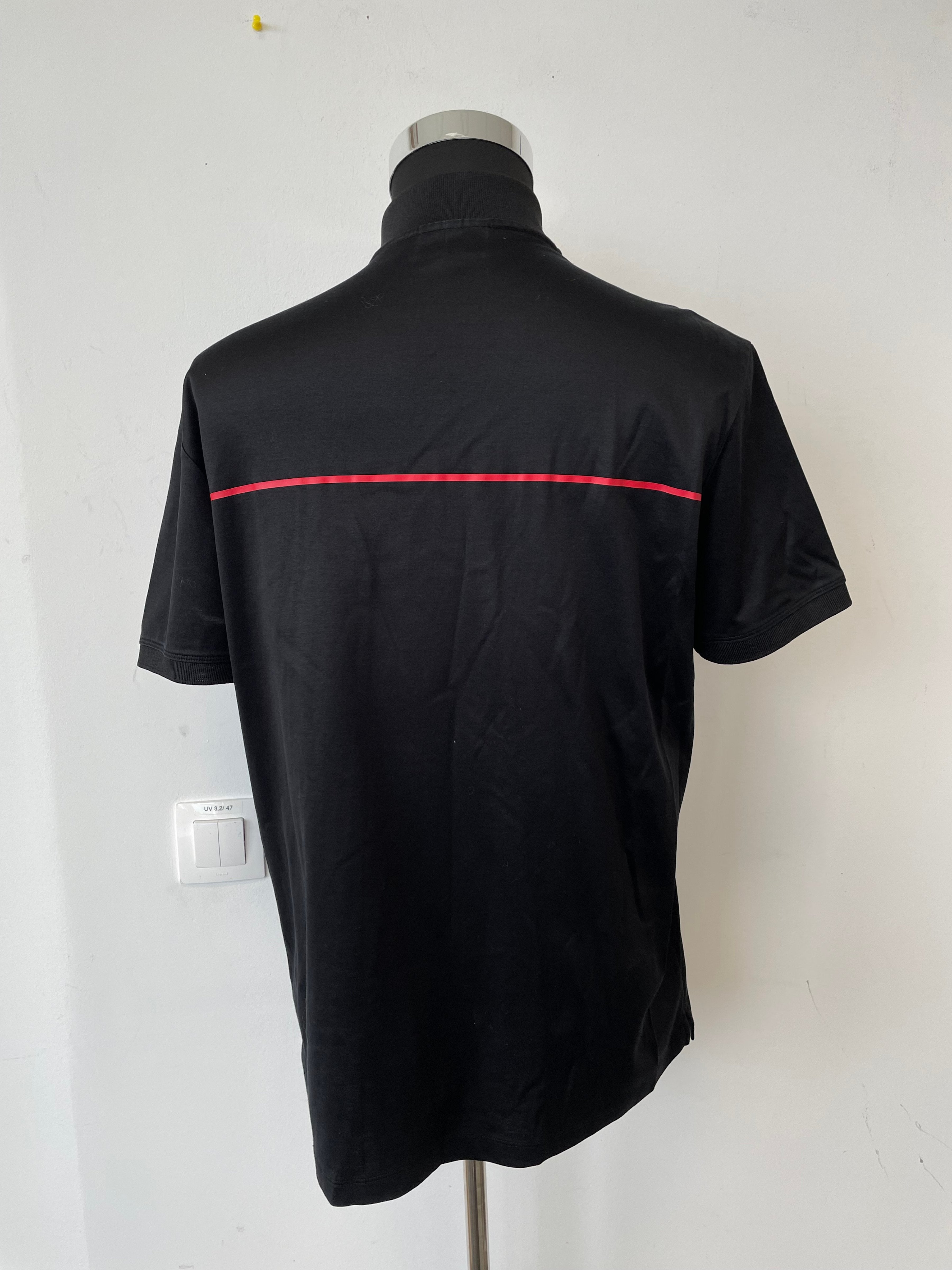 HUGO by Hugo Boss Quarter-Zip Polo, Black/Red Trim, Size M, Very Good