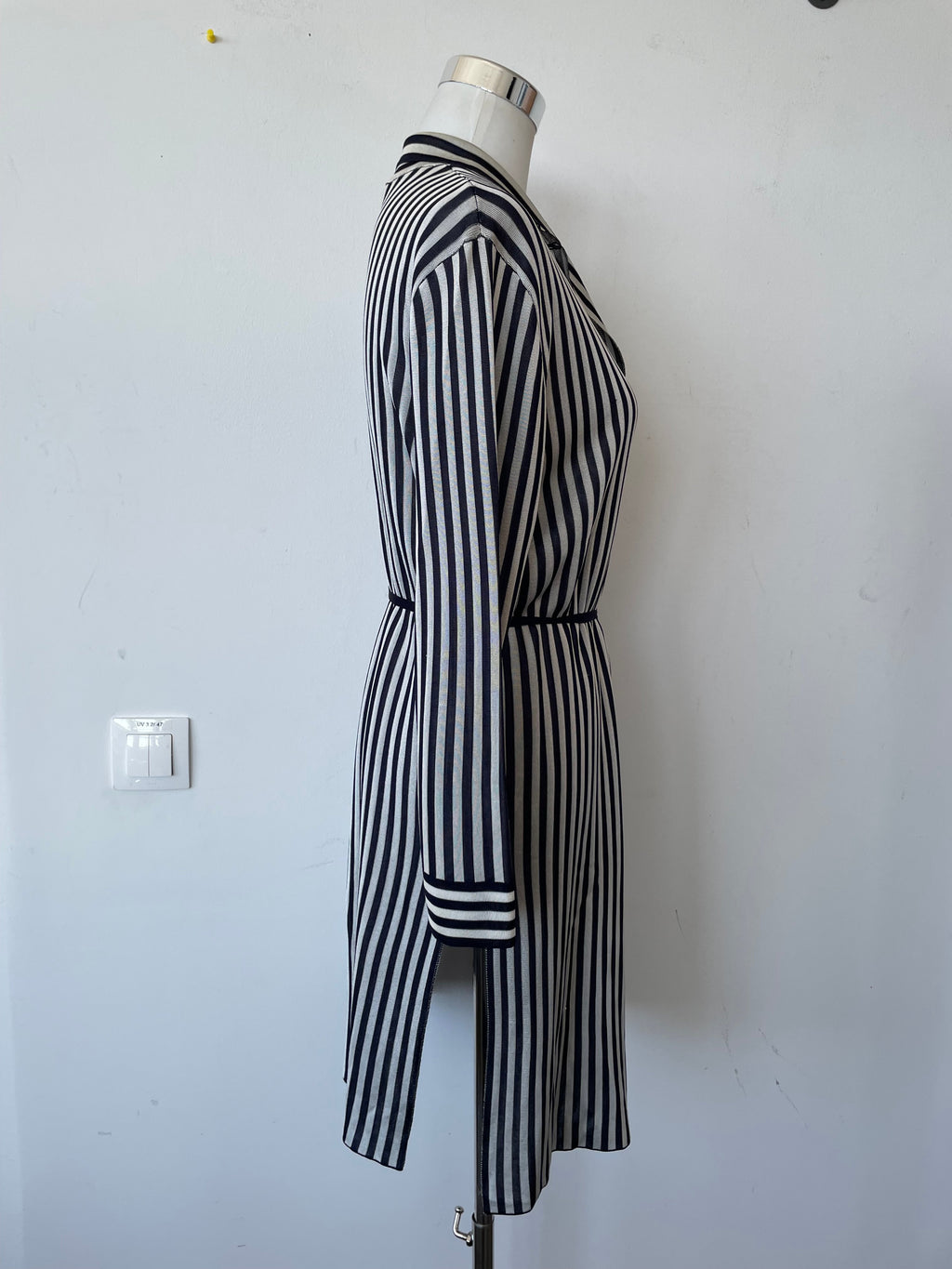 Adolfo Dominguez Striped Shirt Dress, Black/White, Small, Very Good Condition