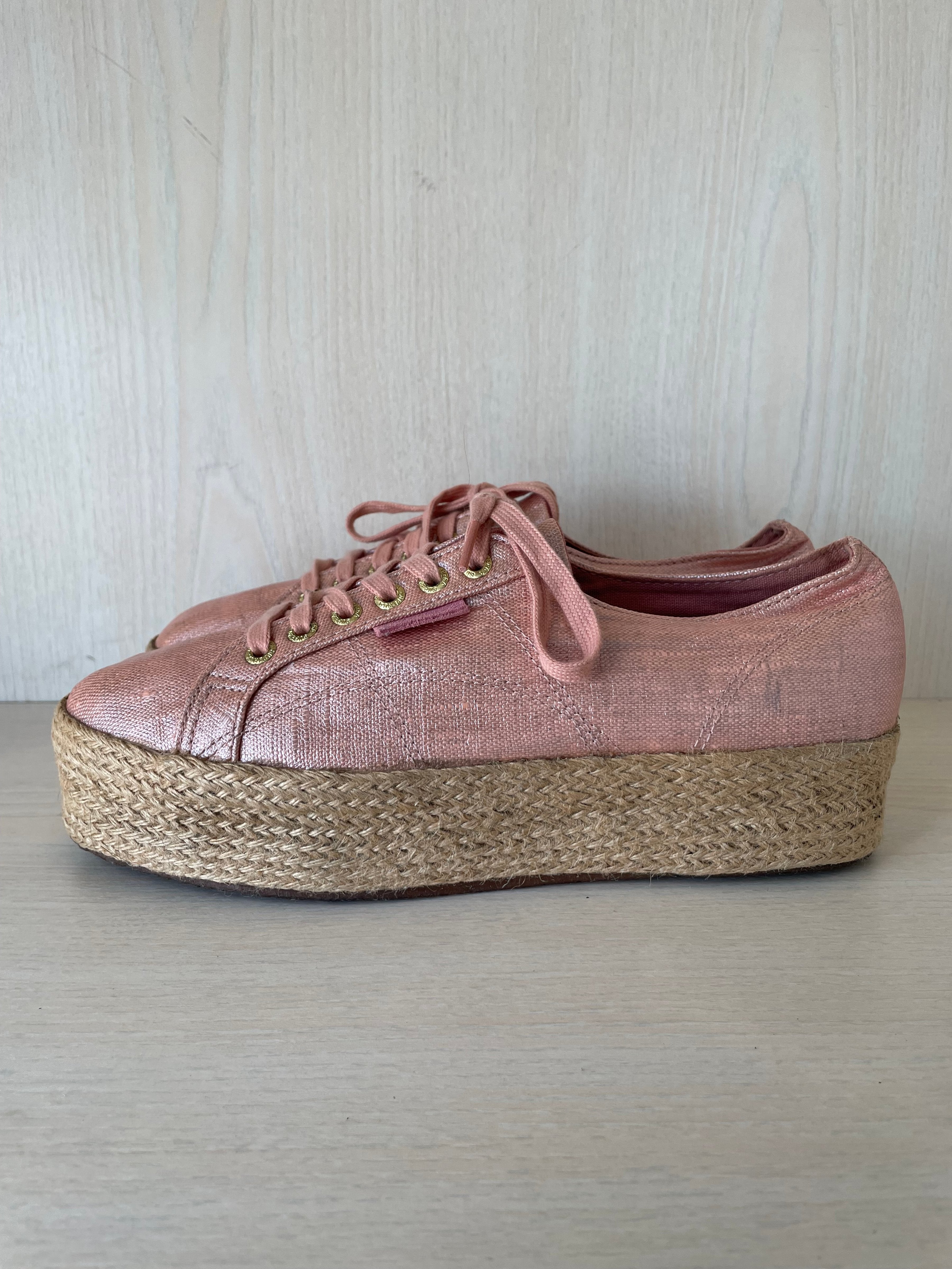 Superga 2790 Rope Metallic Platform Sneakers, Rose Gold, EU 42, Good Condition