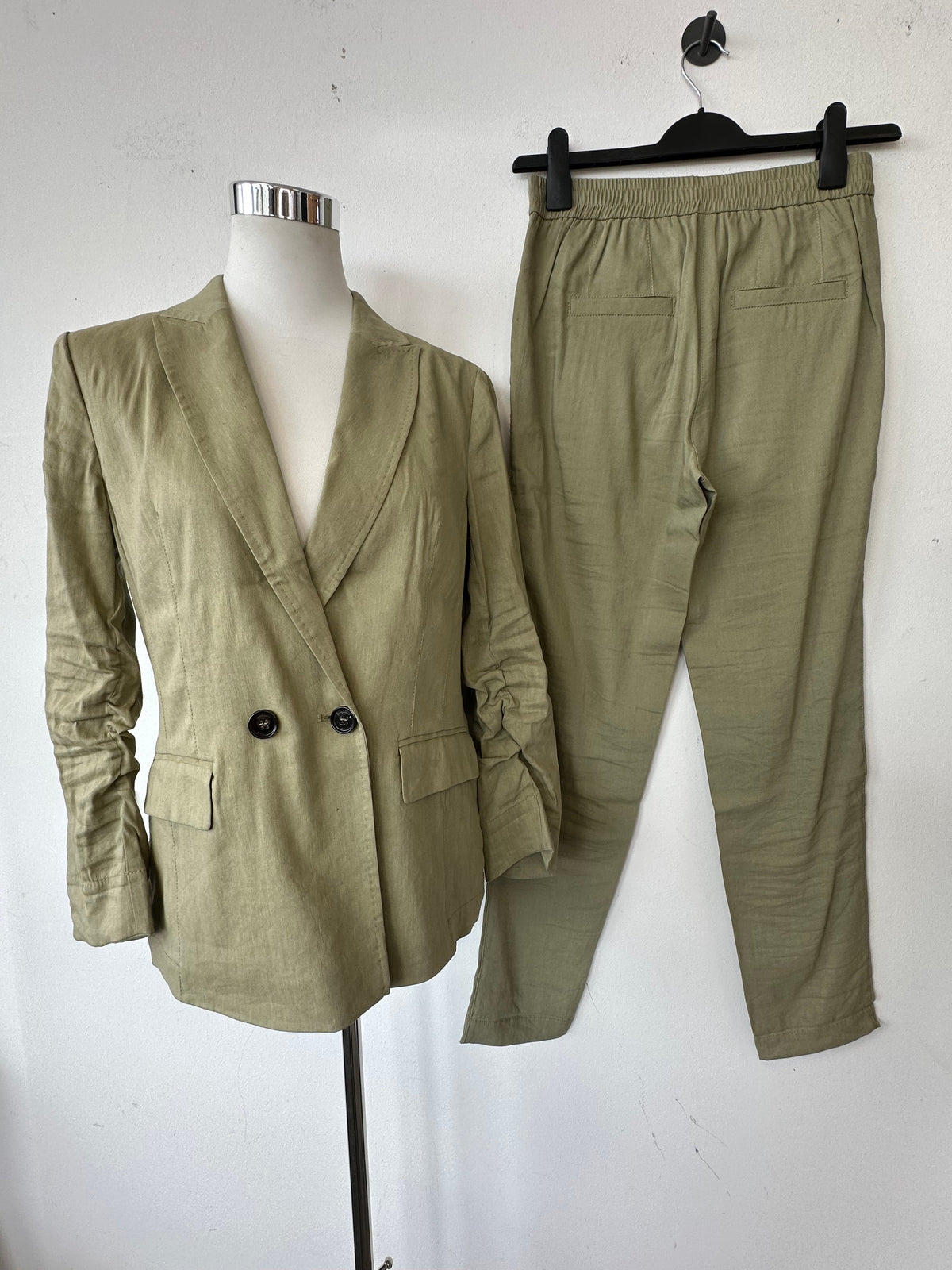 Marc Cain Khaki Linen Blazer & Trousers, Size N2, Very Good Condition