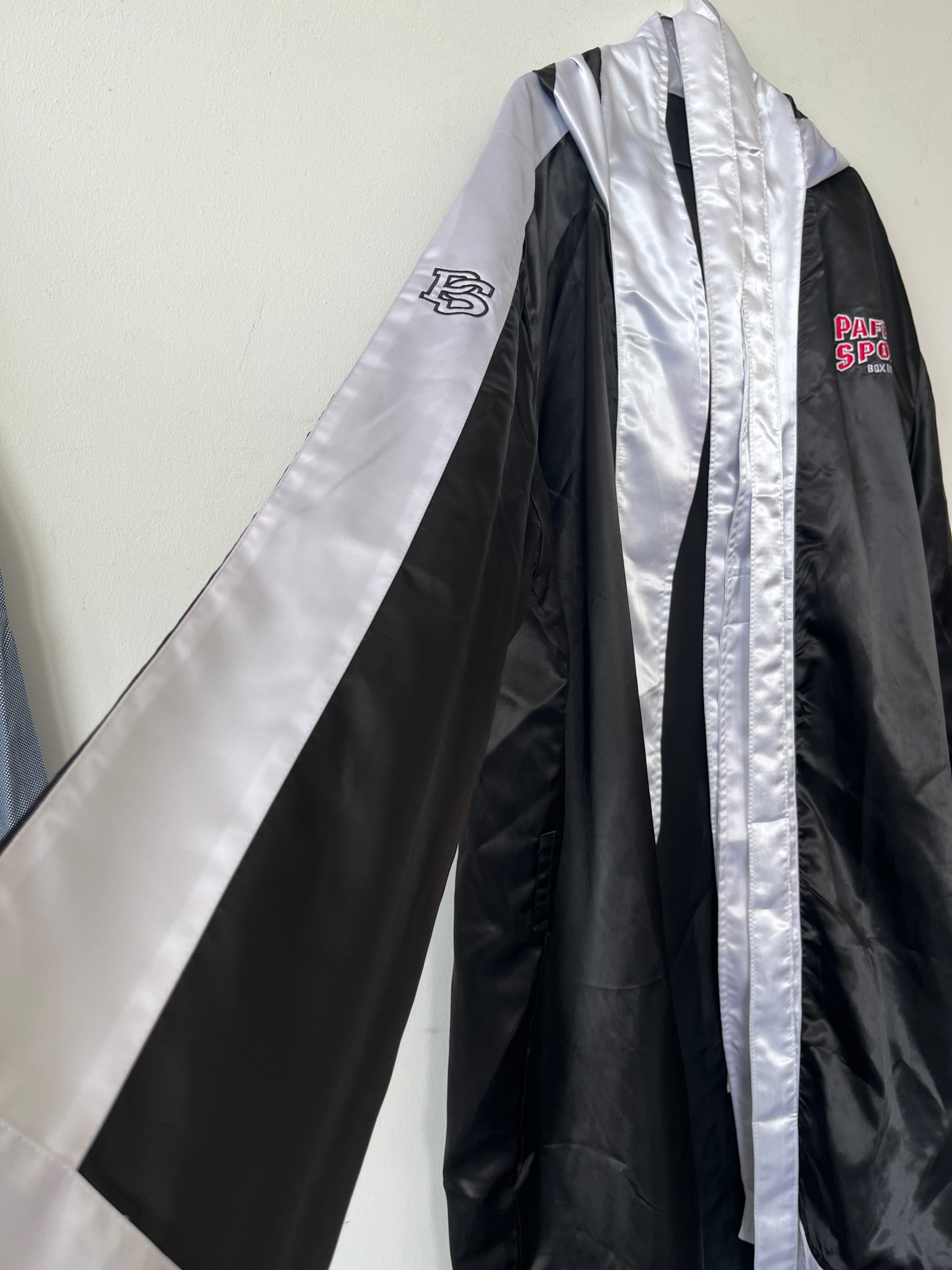 Paffen Sport Satin Boxing Robe, Black/White, Hood & Belt, Very Good Condition