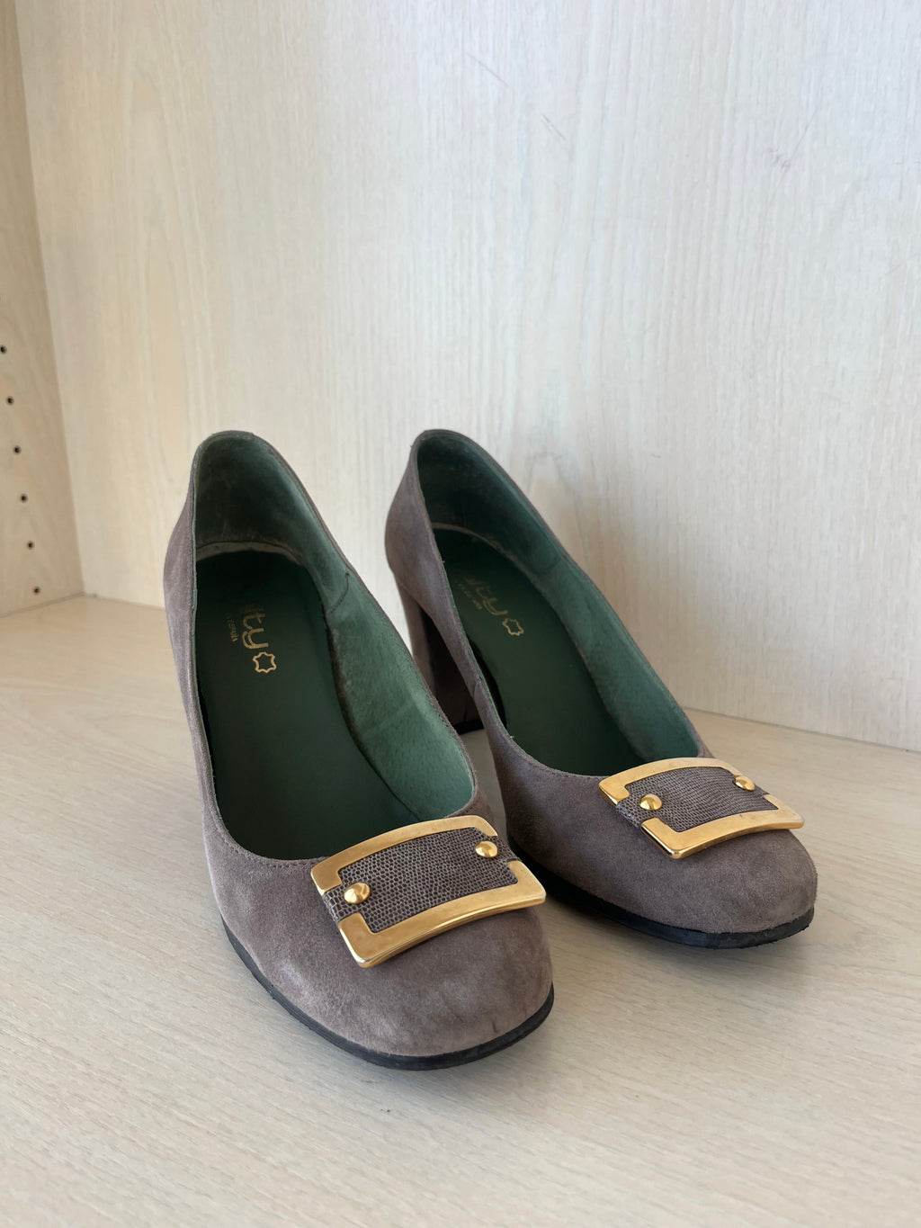 Valty Damen Wildlederpumps, Taupe, Gr. 39, Sehr Gut, Absatz 8,5 cm