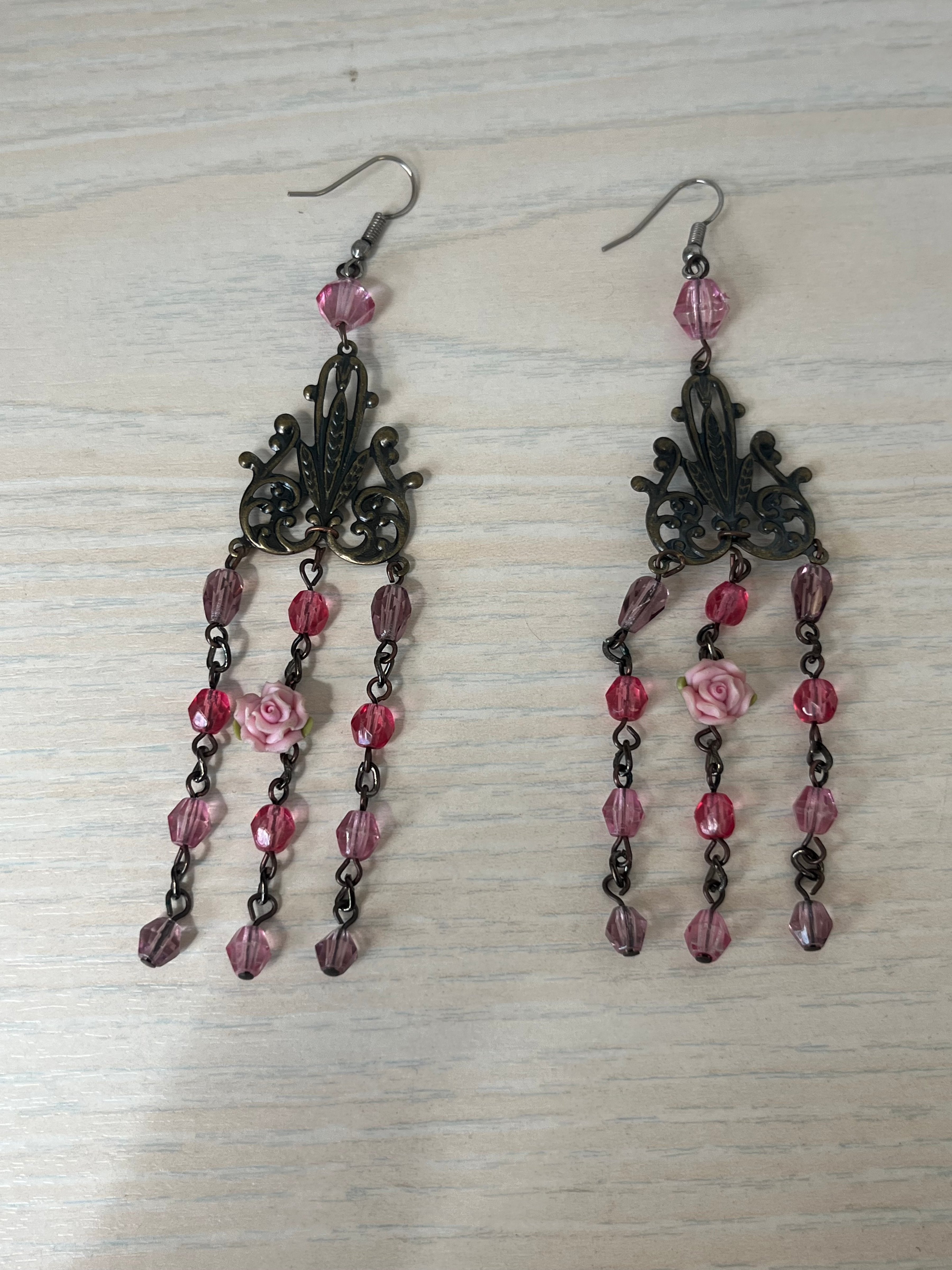 Antika Ohrringe Dangle Pink Rose 10cm Sehr Gut