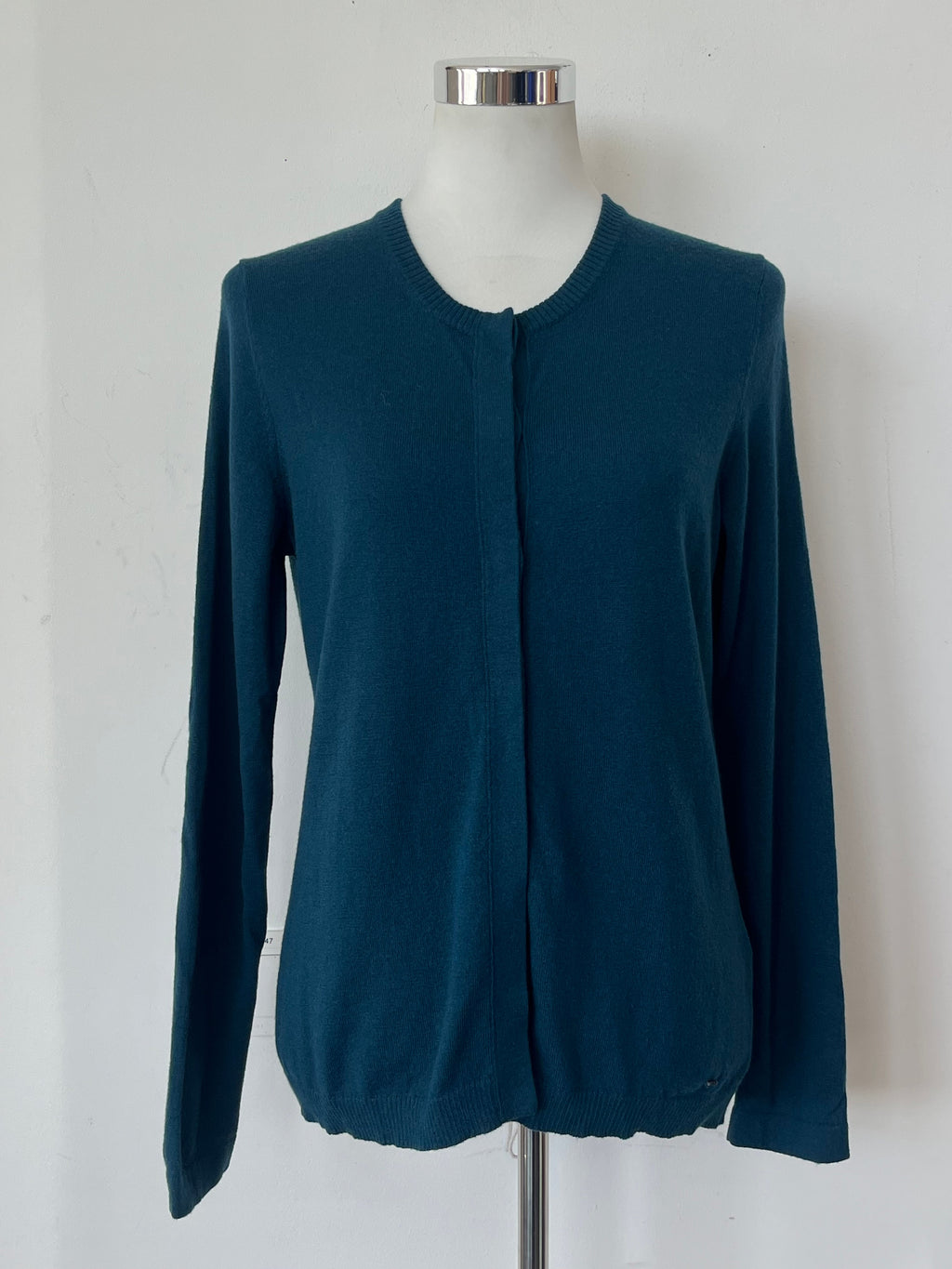 Brax Cardigan Cashmino Teal Wool Blend Size 42 Very Good Condition