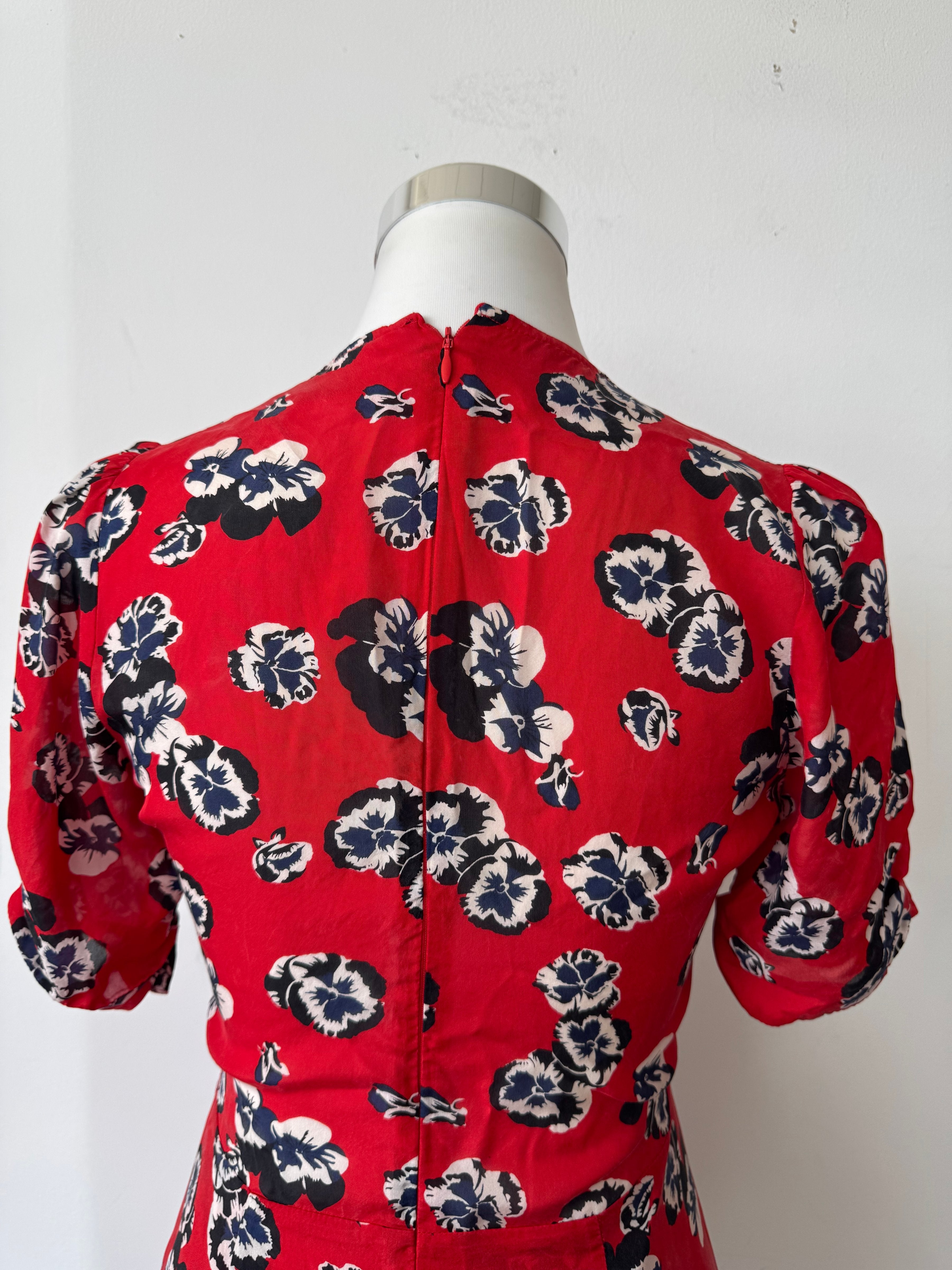 Réalisation Par Red Floral Silk Dress, Normal Use, 43cm Chest