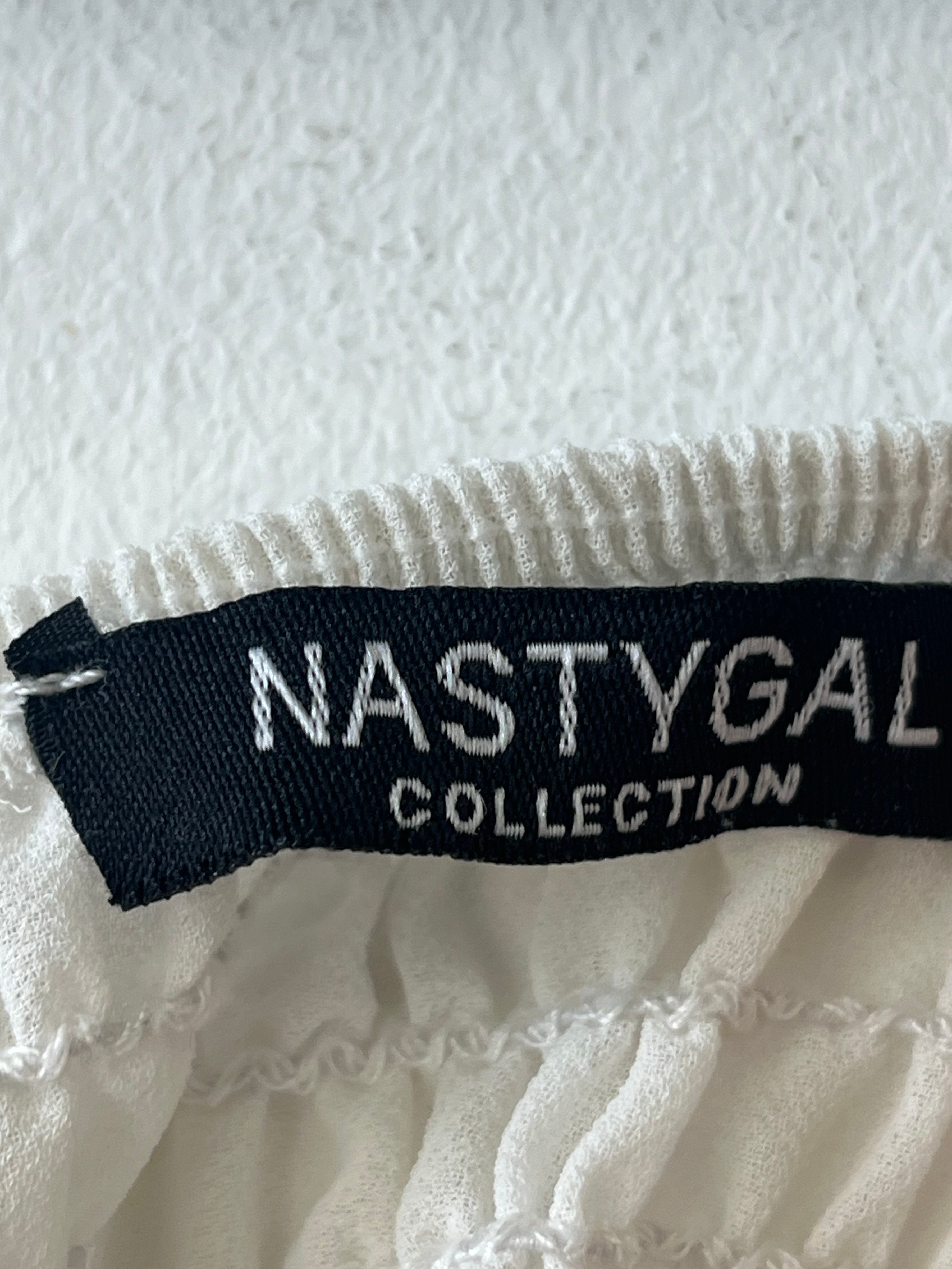 Nasty Gal Shirred Balloon Sleeve Top Weiß S Chiffon Gebraucht