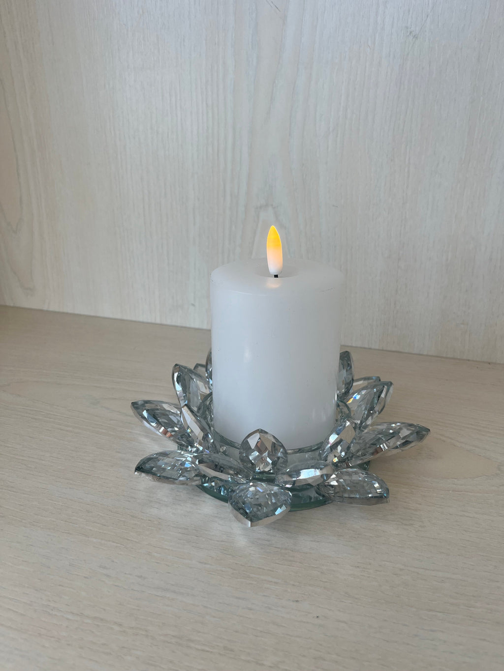 QVC Elambia Crystal Lotus Candle Holder Set, Like New, Medium, Clear Crystal