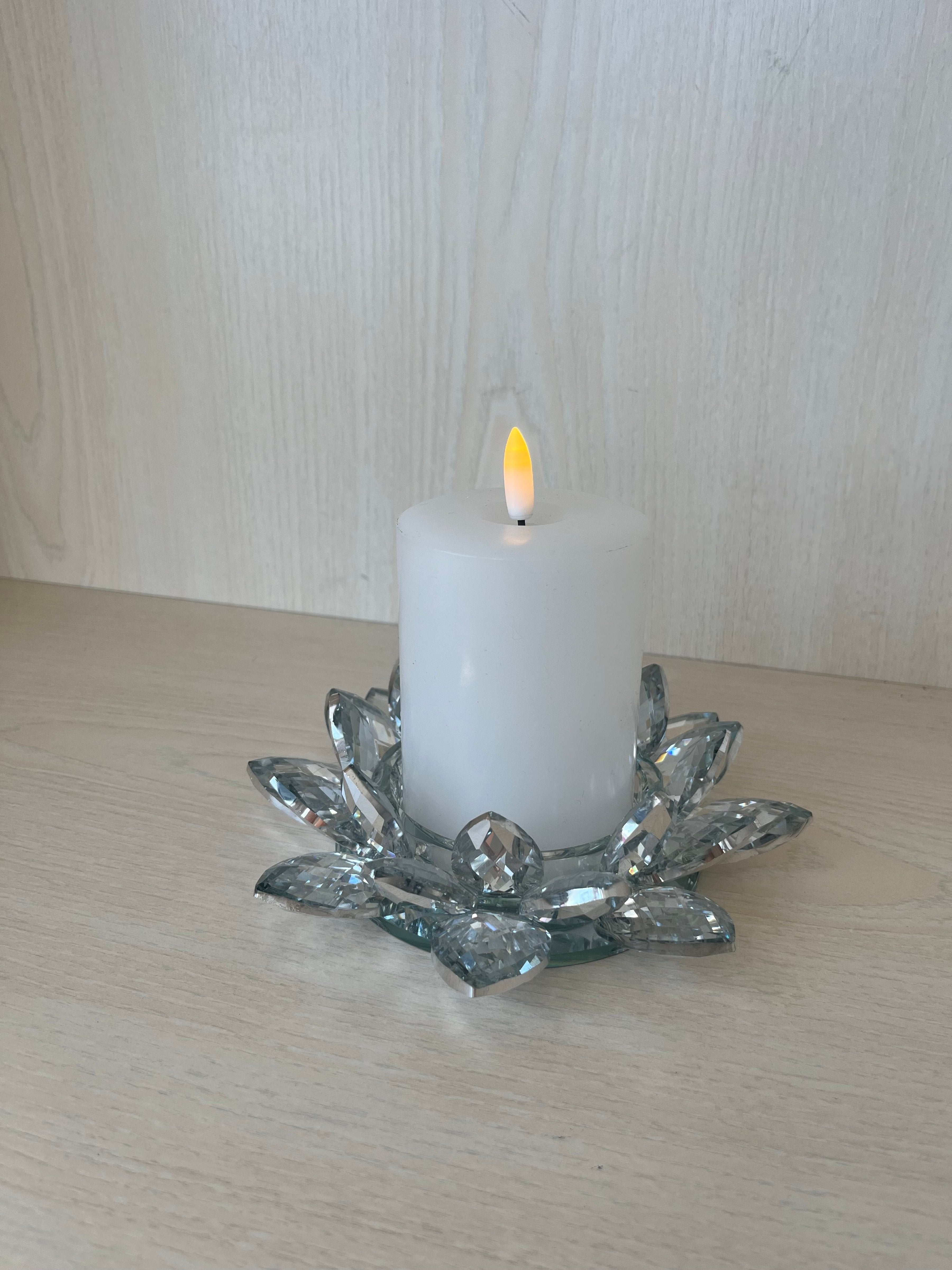 QVC Elambia Crystal Lotus Candle Holder Set, Like New, Medium, Clear Crystal