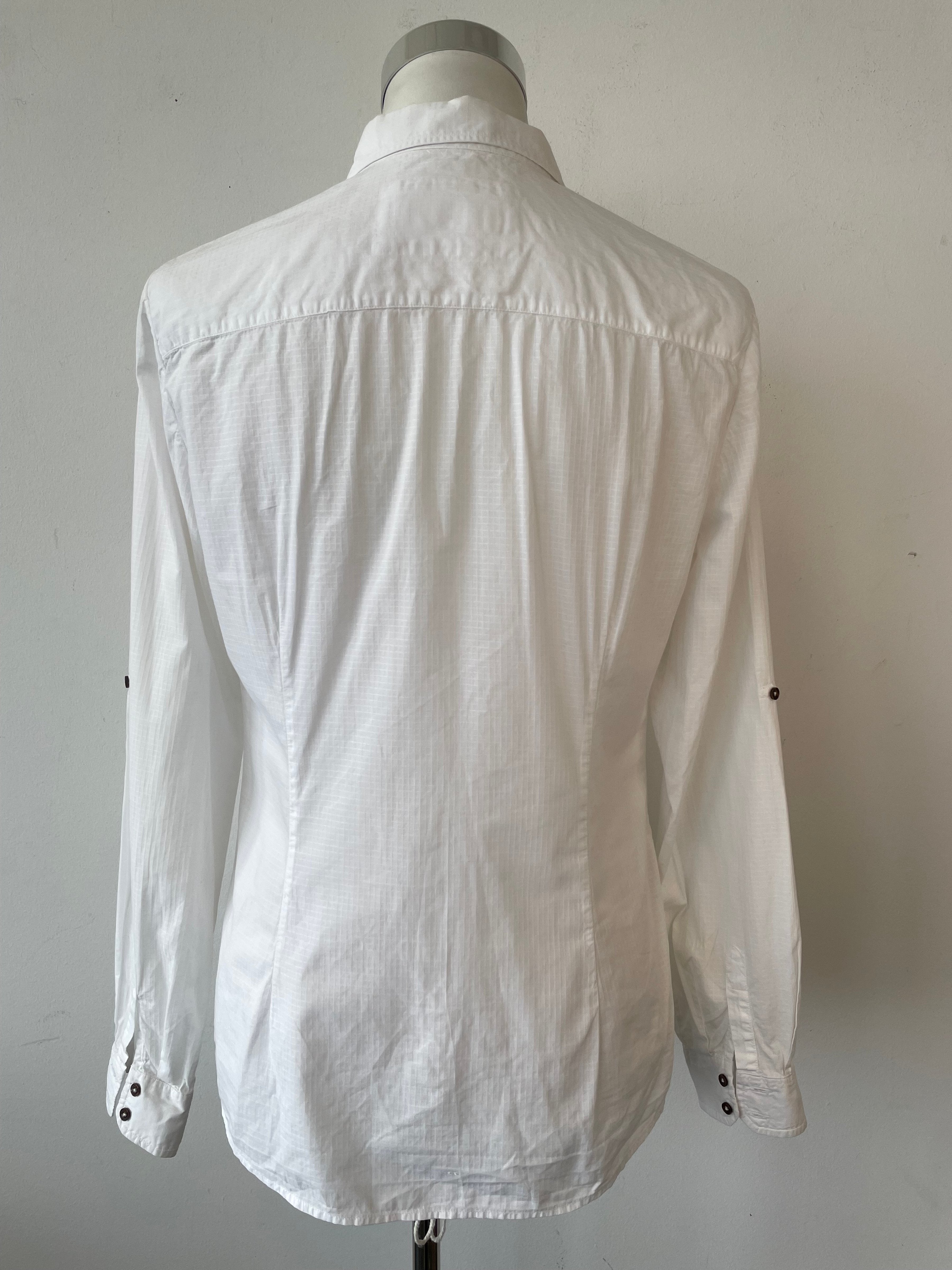 Massimo Dutti White Pintuck Shirt, Size M – Good Condition, Stains Present