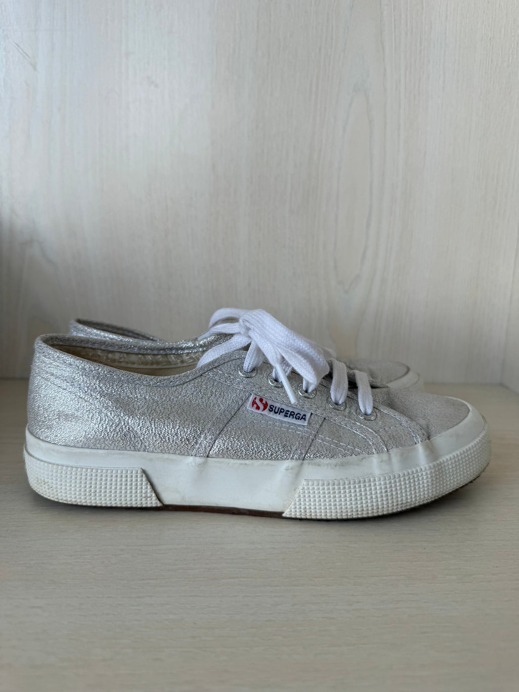 Superga 2790 Lamew Sneakers Silver Lamé Fabric Size 36 Good Condition