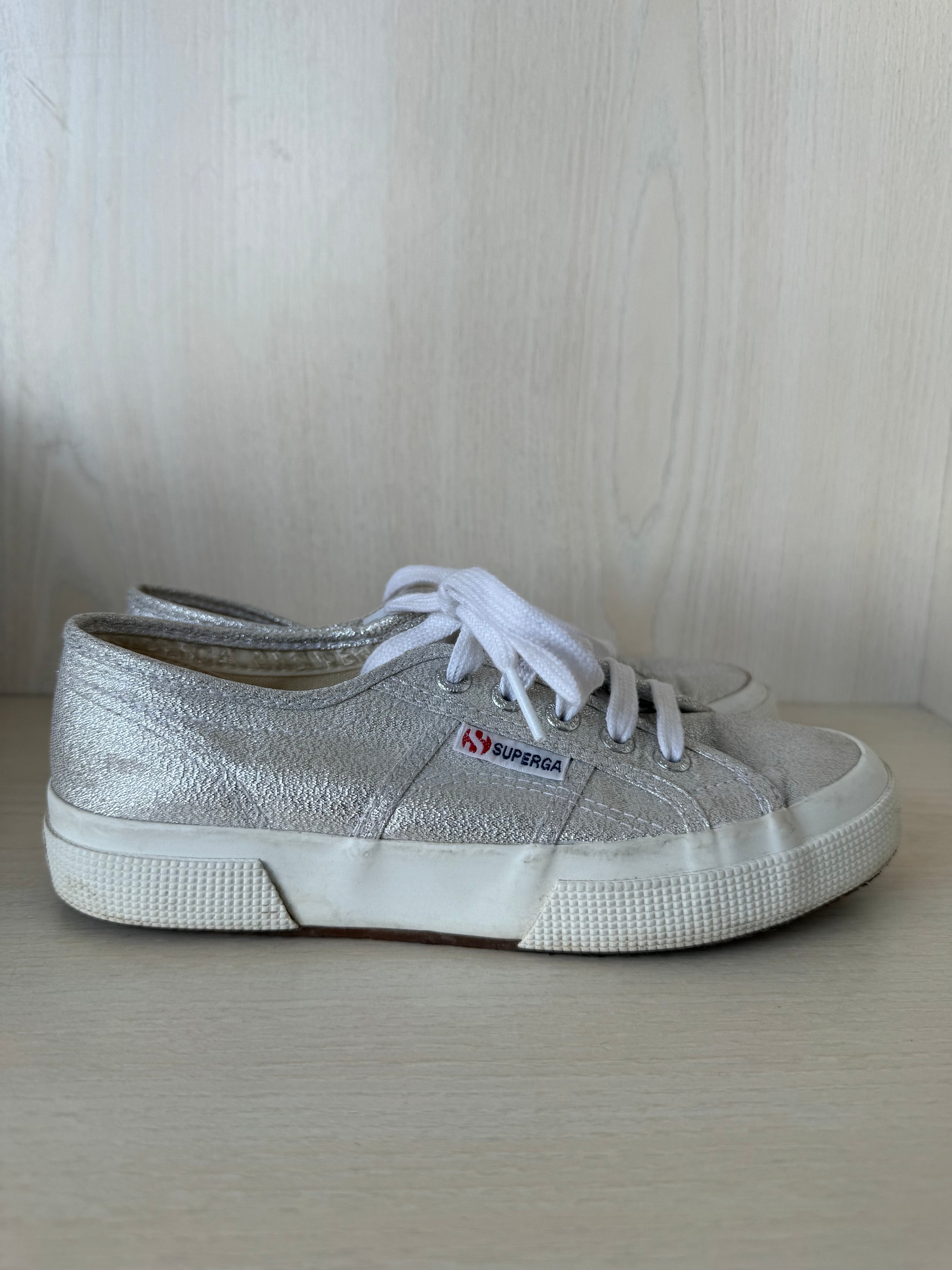 Superga 2790 Lamew Sneakers Silver Lamé Fabric Size 36 Good Condition