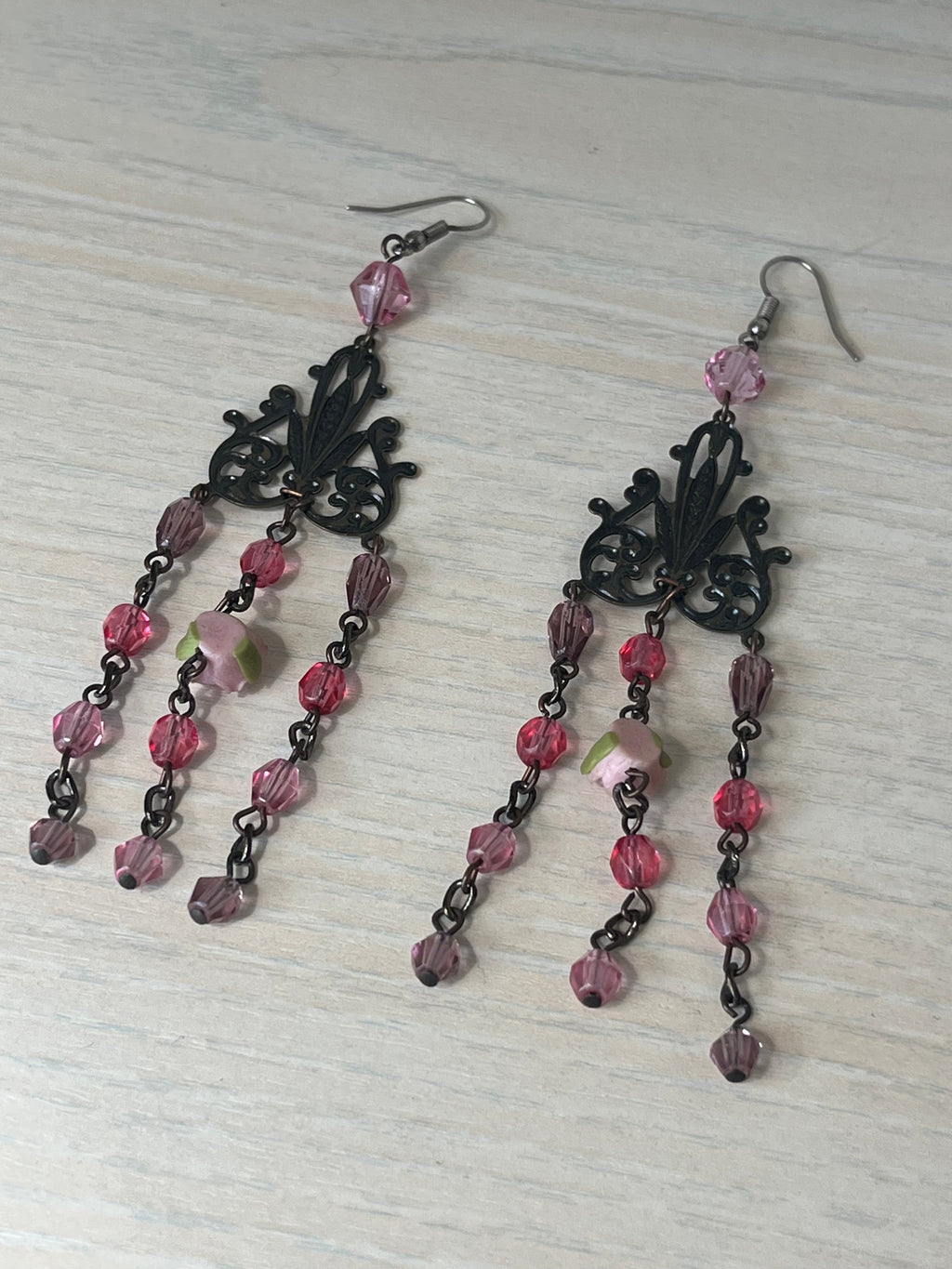 Antika Ohrringe Dangle Pink Rose 10cm Sehr Gut