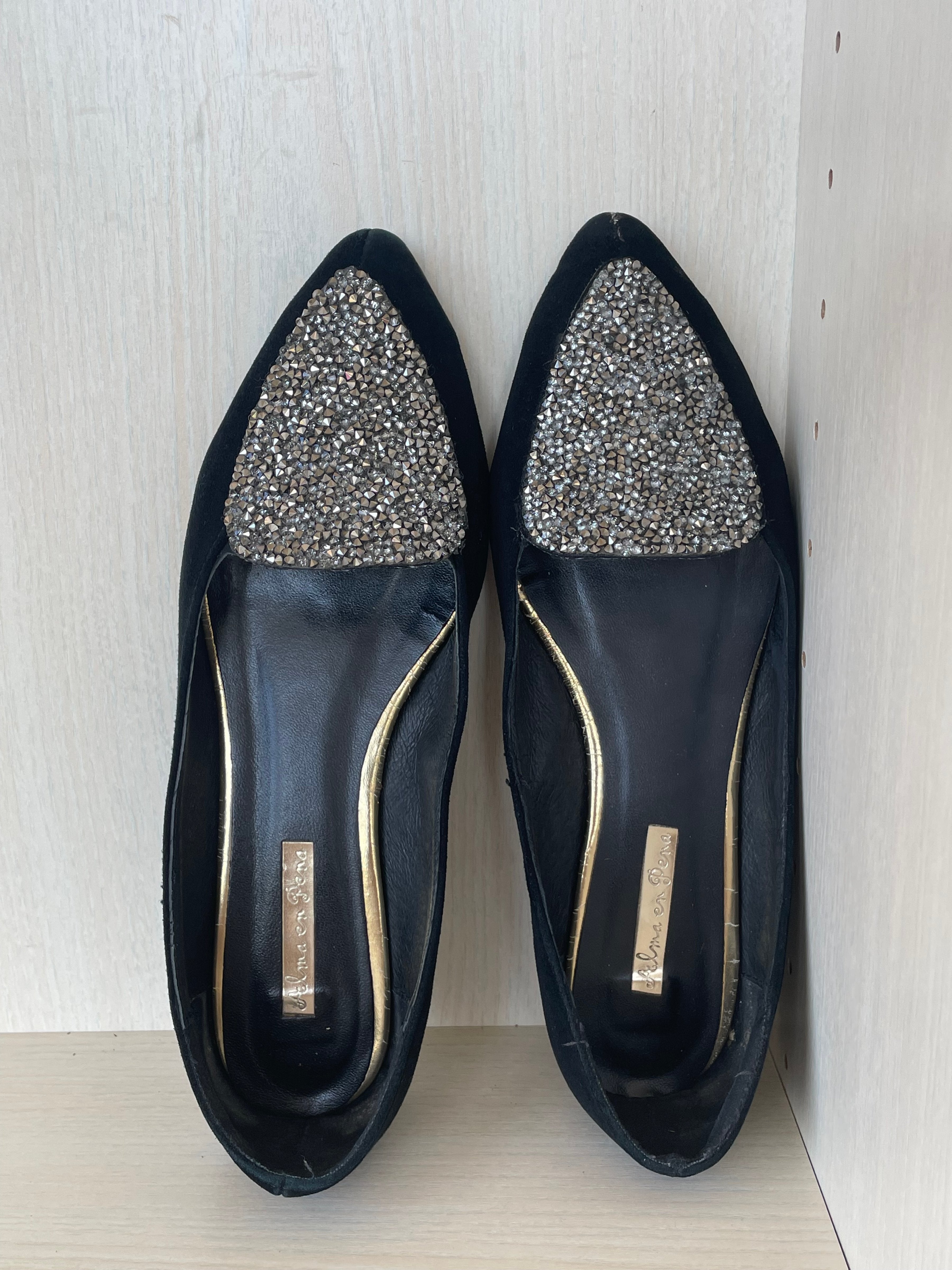 Alma en Pena Black Glitter Flats, EU 38, Very Good Condition