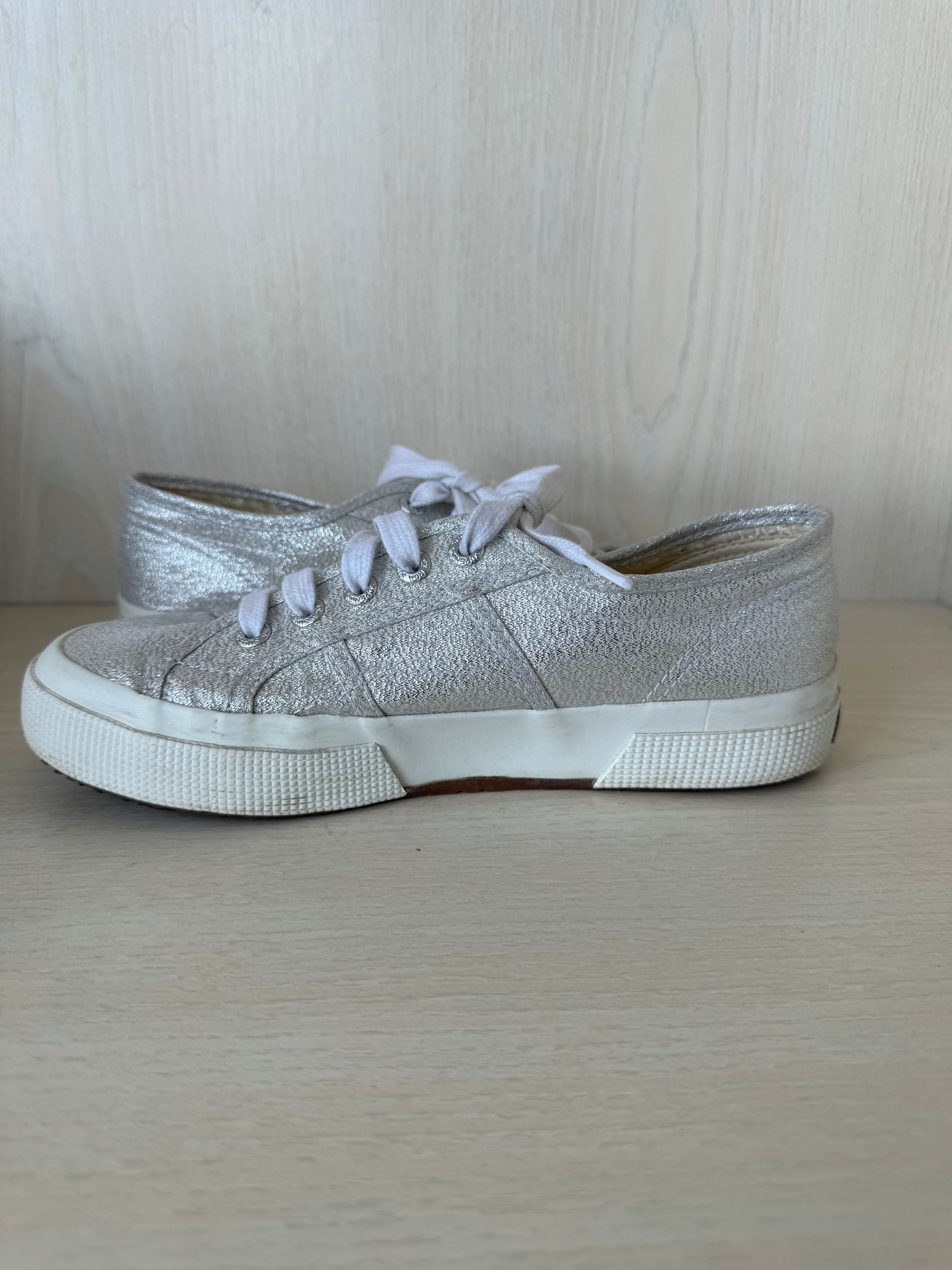 Superga 2790 Lamew Sneakers Silver Lamé Fabric Size 36 Good Condition
