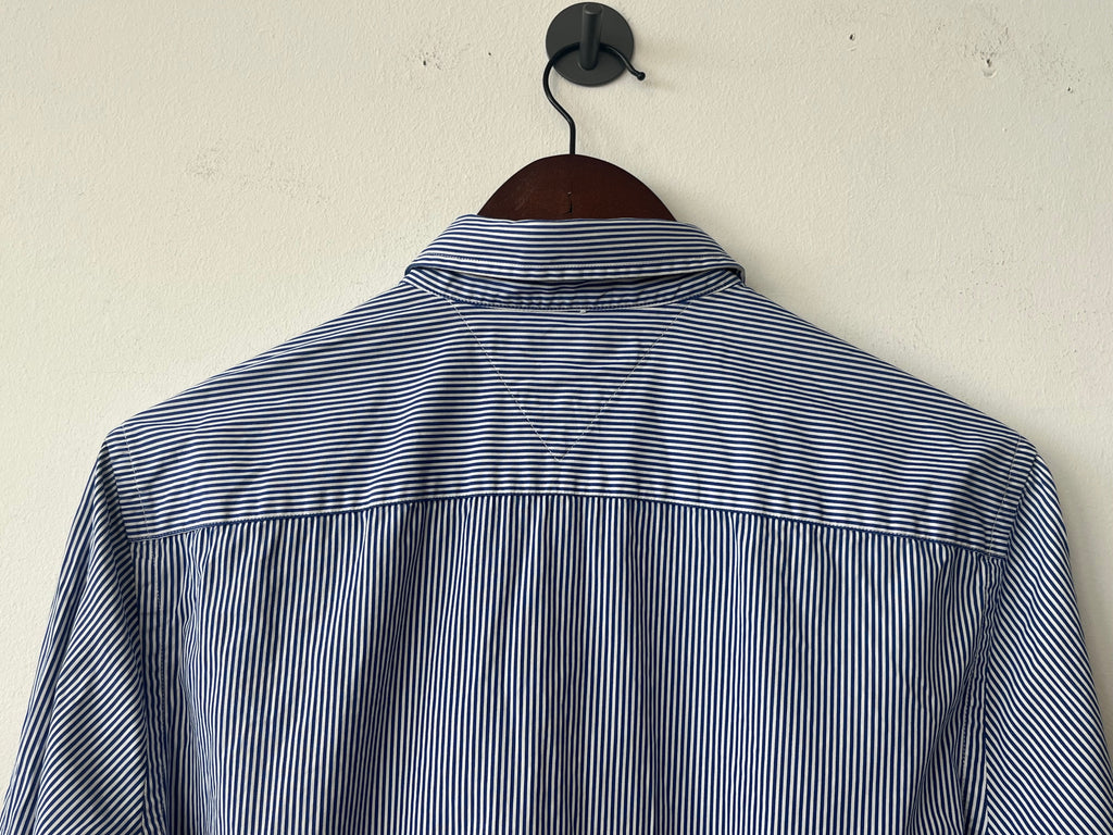Tommy Hilfiger Hemd Blau-Weiß Gestreift M 100% Baumwolle Sehr Gut