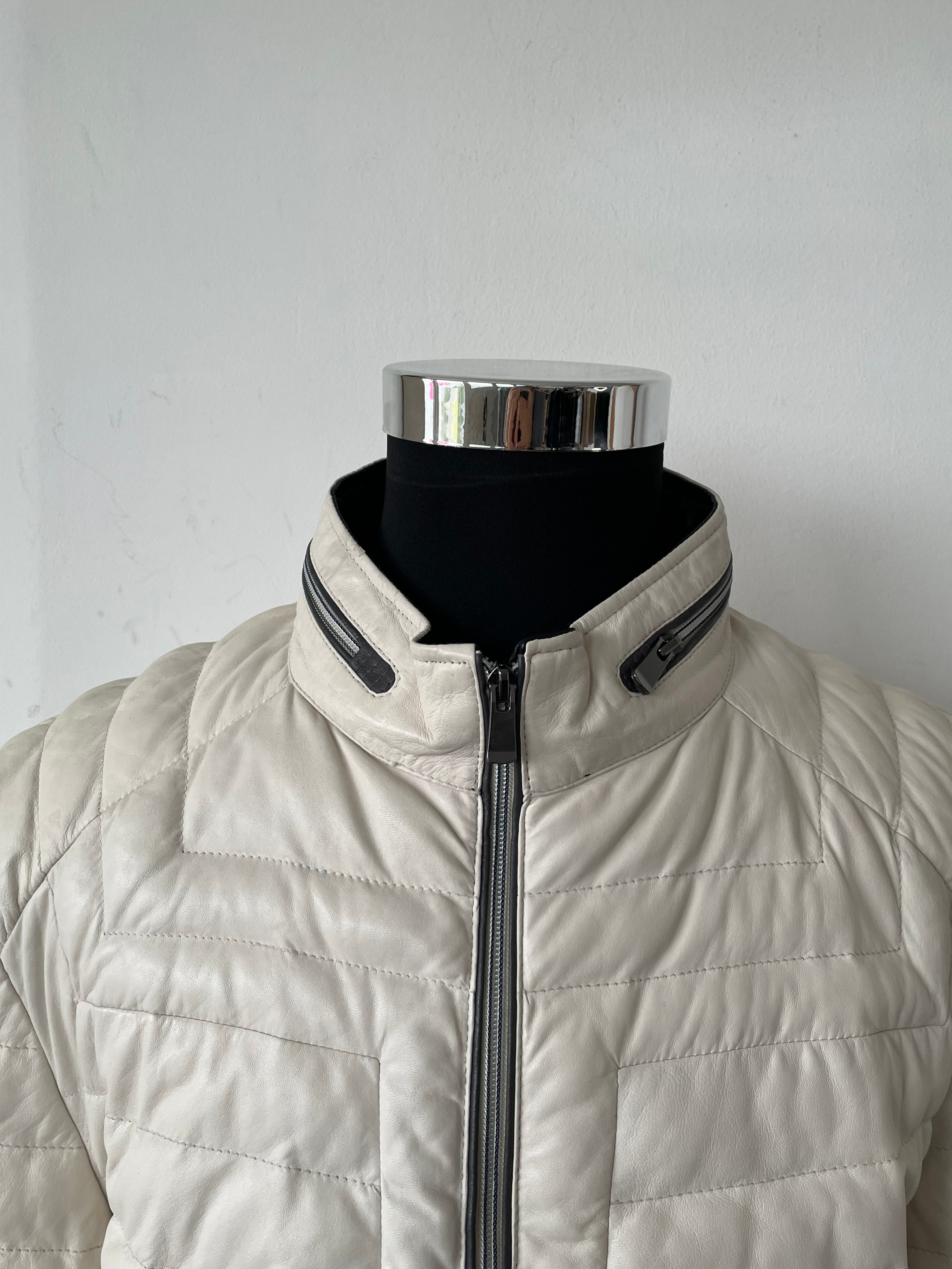 LLOYD Men's Quilted Lamb Leather Jacket, Ice White, XL, Very Good Condition