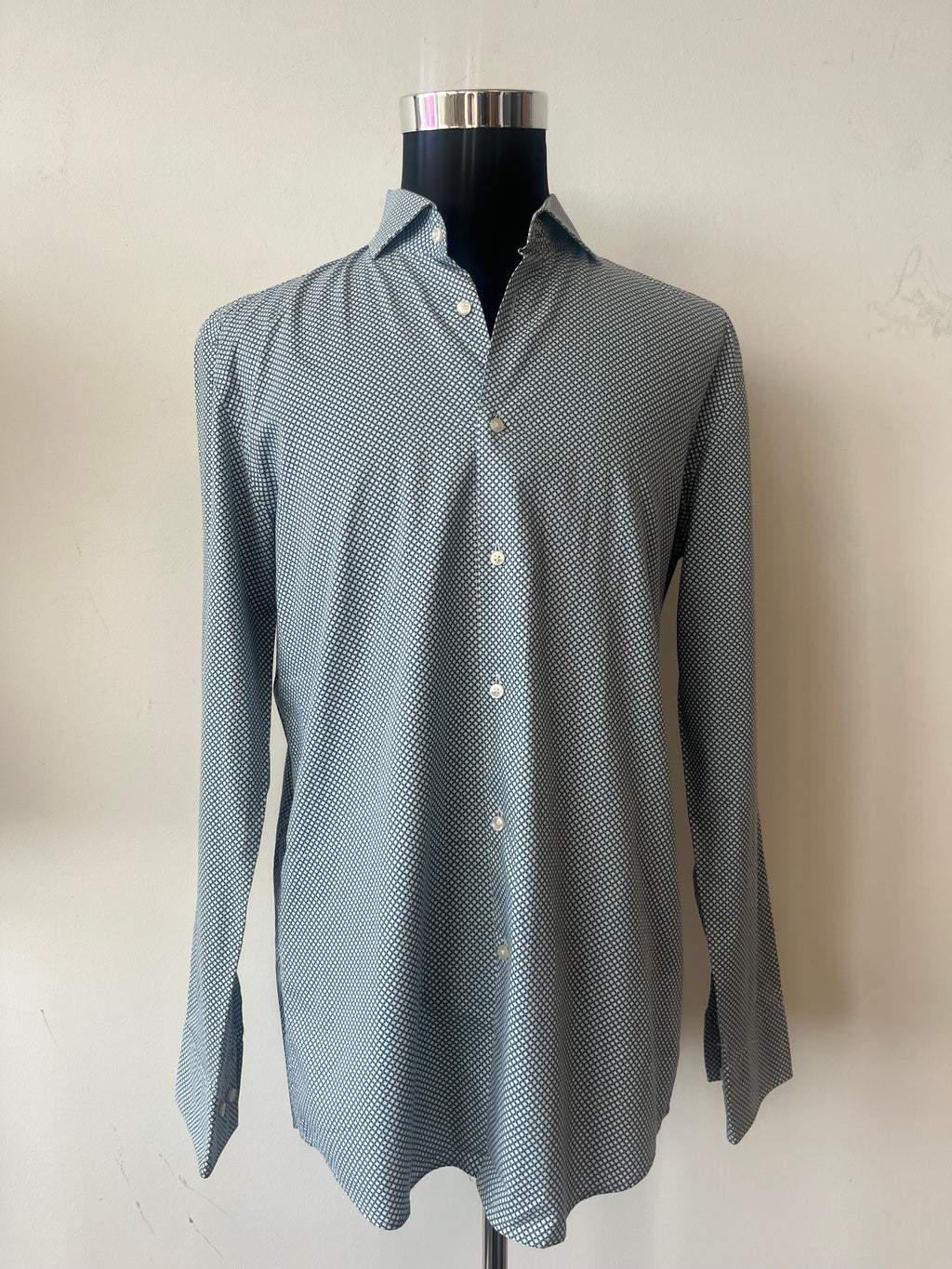 Hugo Boss Dress Shirt Slim Fit Blue Geometric 43 (17) Very Good