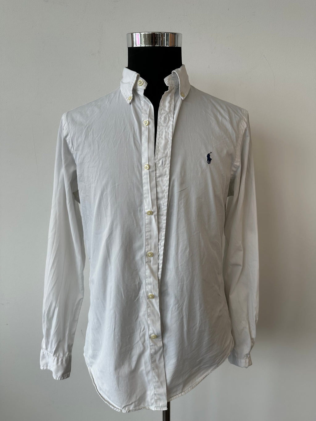 Ralph Lauren White Shirt Slim Fit Featherweight Twill Medium - Holes on Sleeve