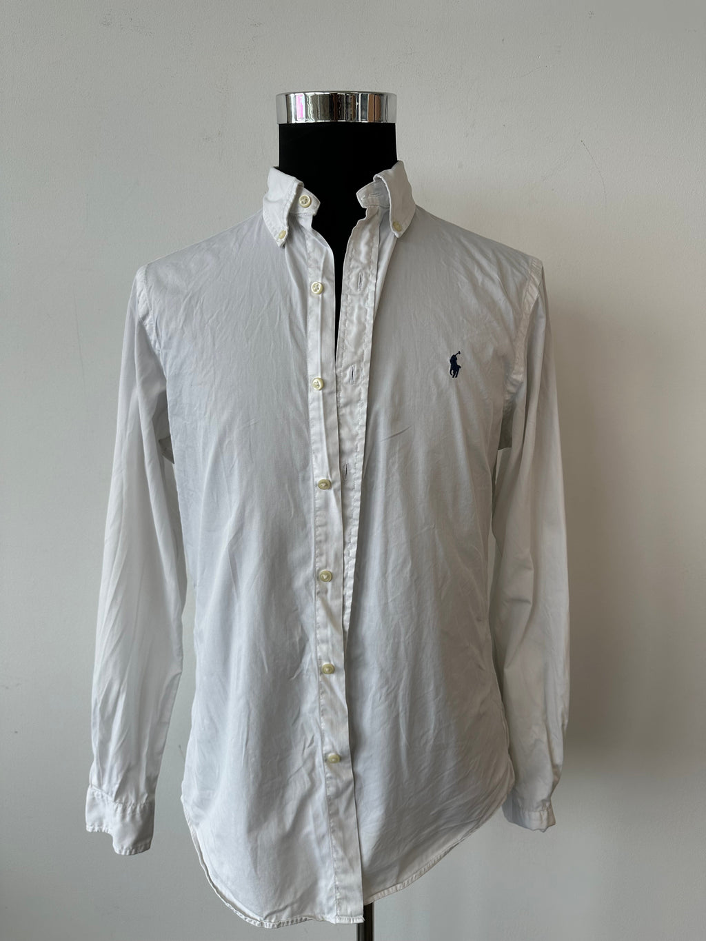 Ralph Lauren White Shirt Slim Fit Featherweight Twill Medium - Holes on Sleeve