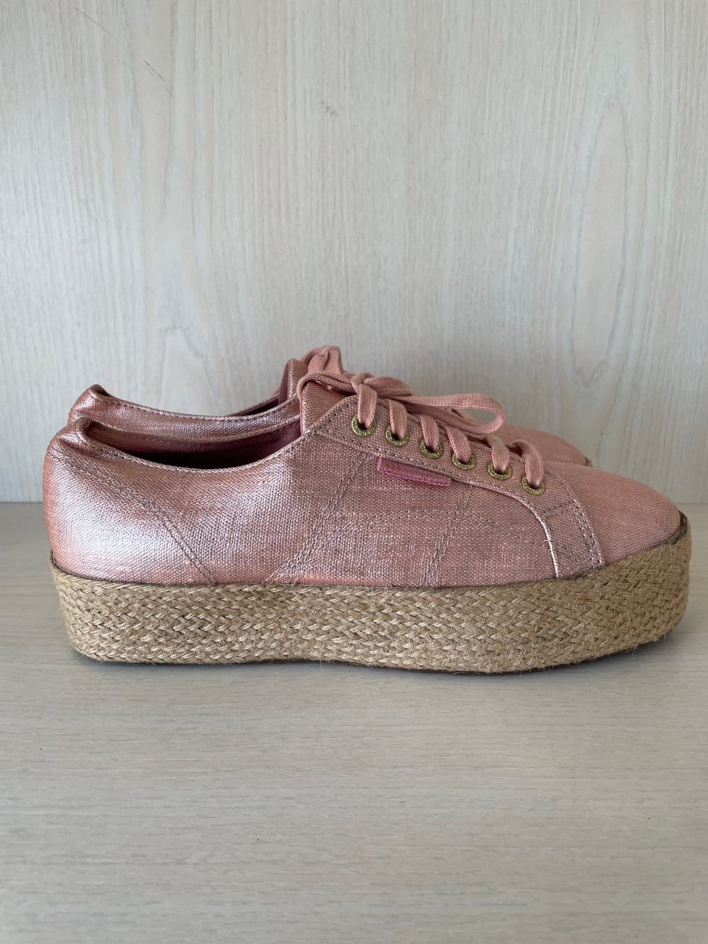 Superga 2790 Rope Metallic Platform Sneakers, Rose Gold, EU 42, Good Condition