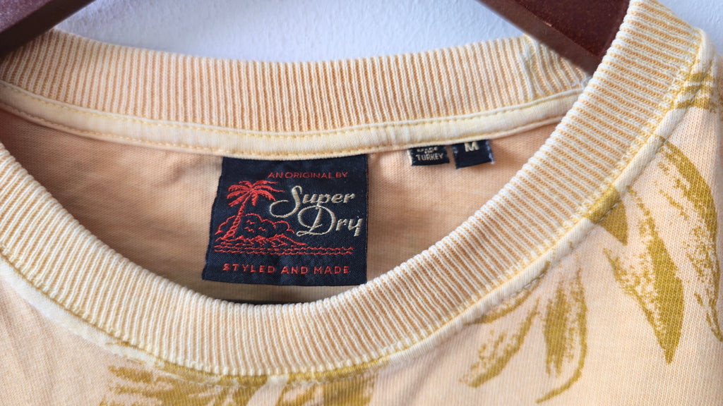 Superdry Originals Hawaiian Aloha T-Shirt Mustard Yellow Size M Good Condition