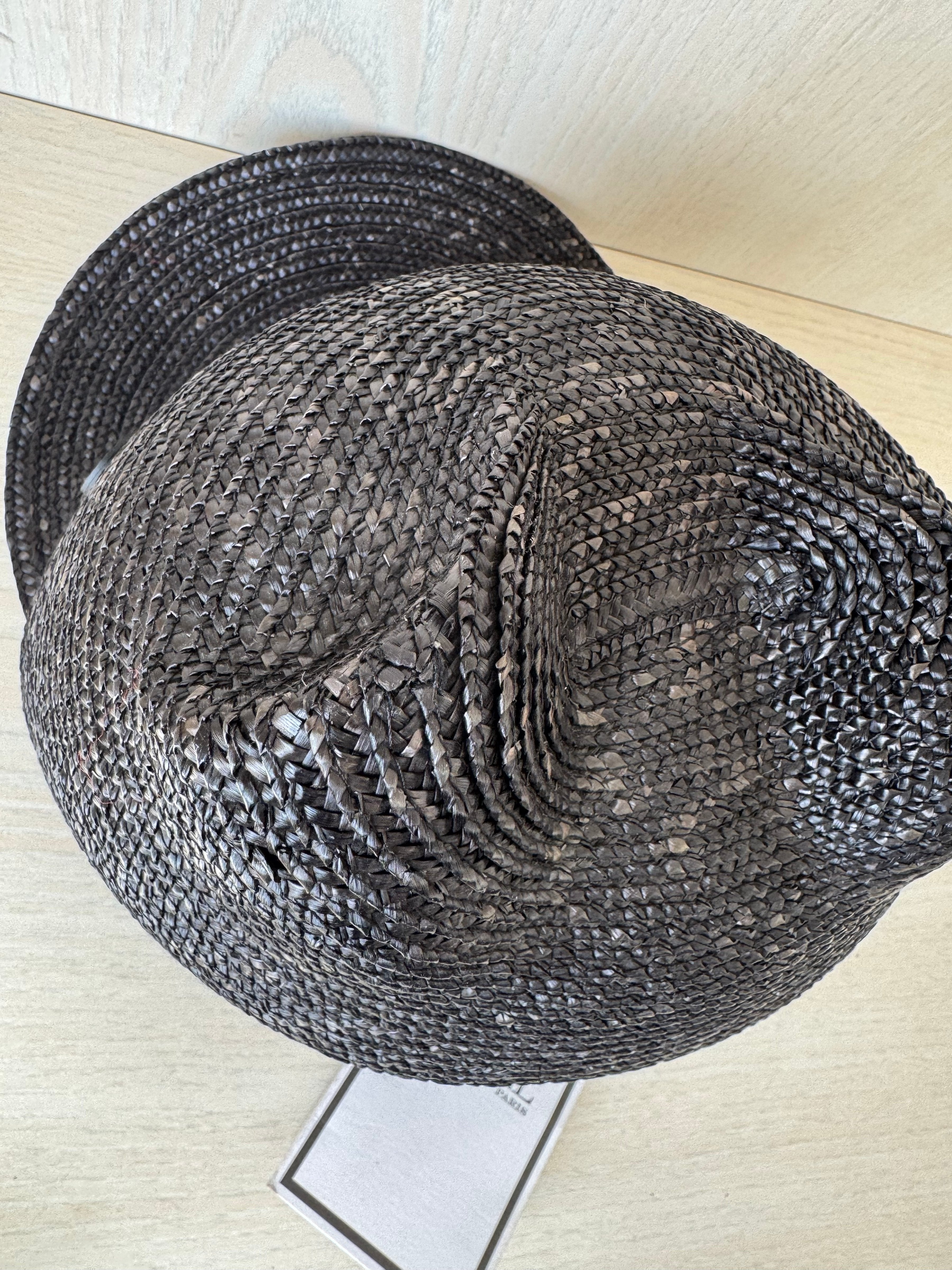 Maison Michel Jamie Cat-Ear Straw Cap, Black, Size S, New w/ Tags