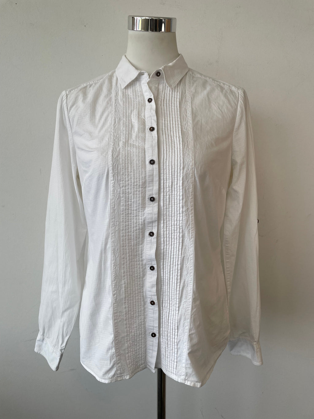 Massimo Dutti White Pintuck Shirt, Size M – Good Condition, Stains Present