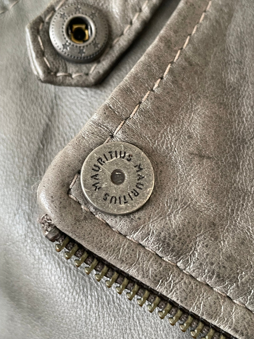 Mauritius Grey Leather Biker Jacket, Size 38 EU, Very Good Condition