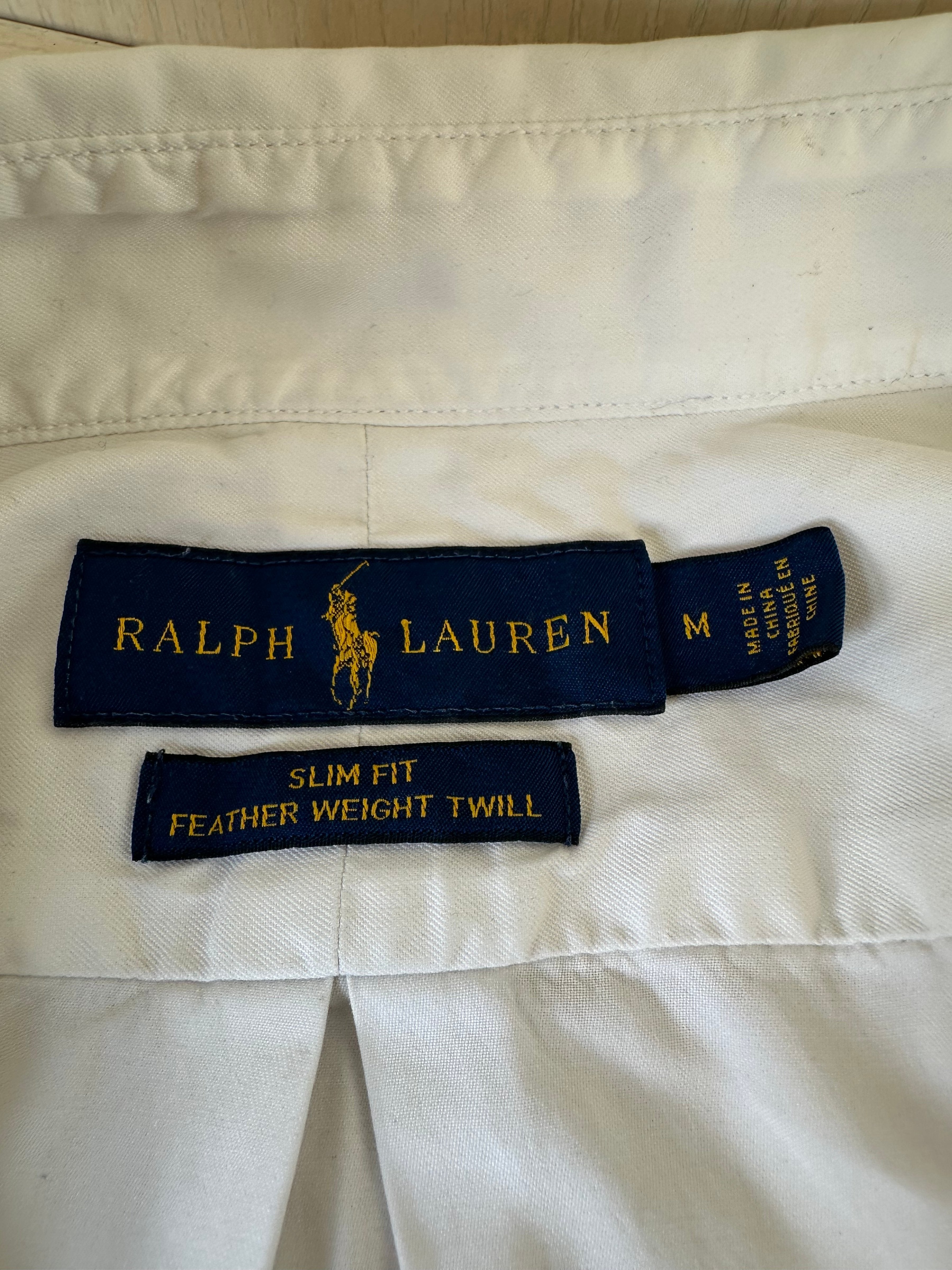 Ralph Lauren White Shirt Slim Fit Featherweight Twill Medium - Holes on Sleeve
