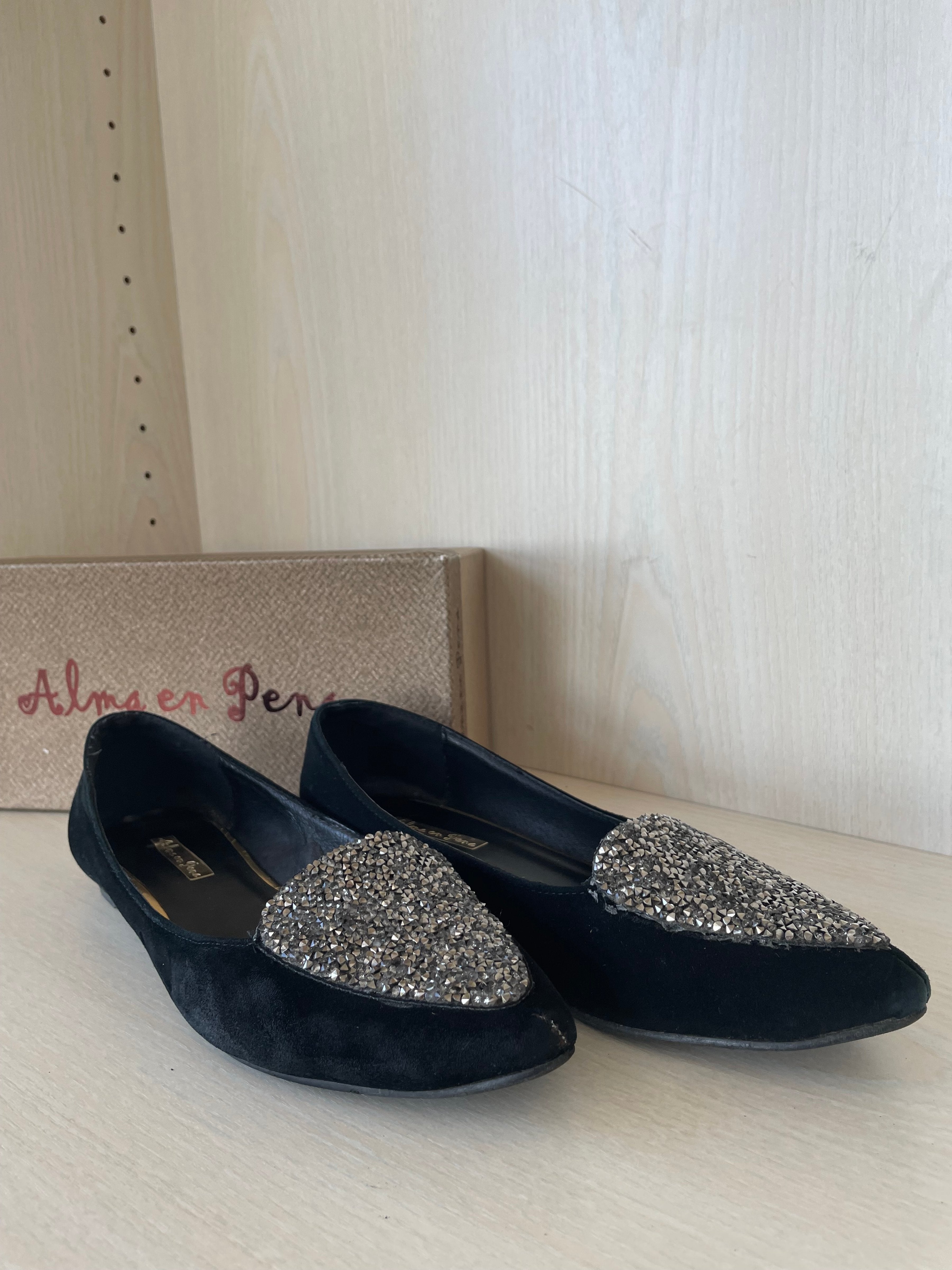 Alma en Pena Black Glitter Flats, EU 38, Very Good Condition
