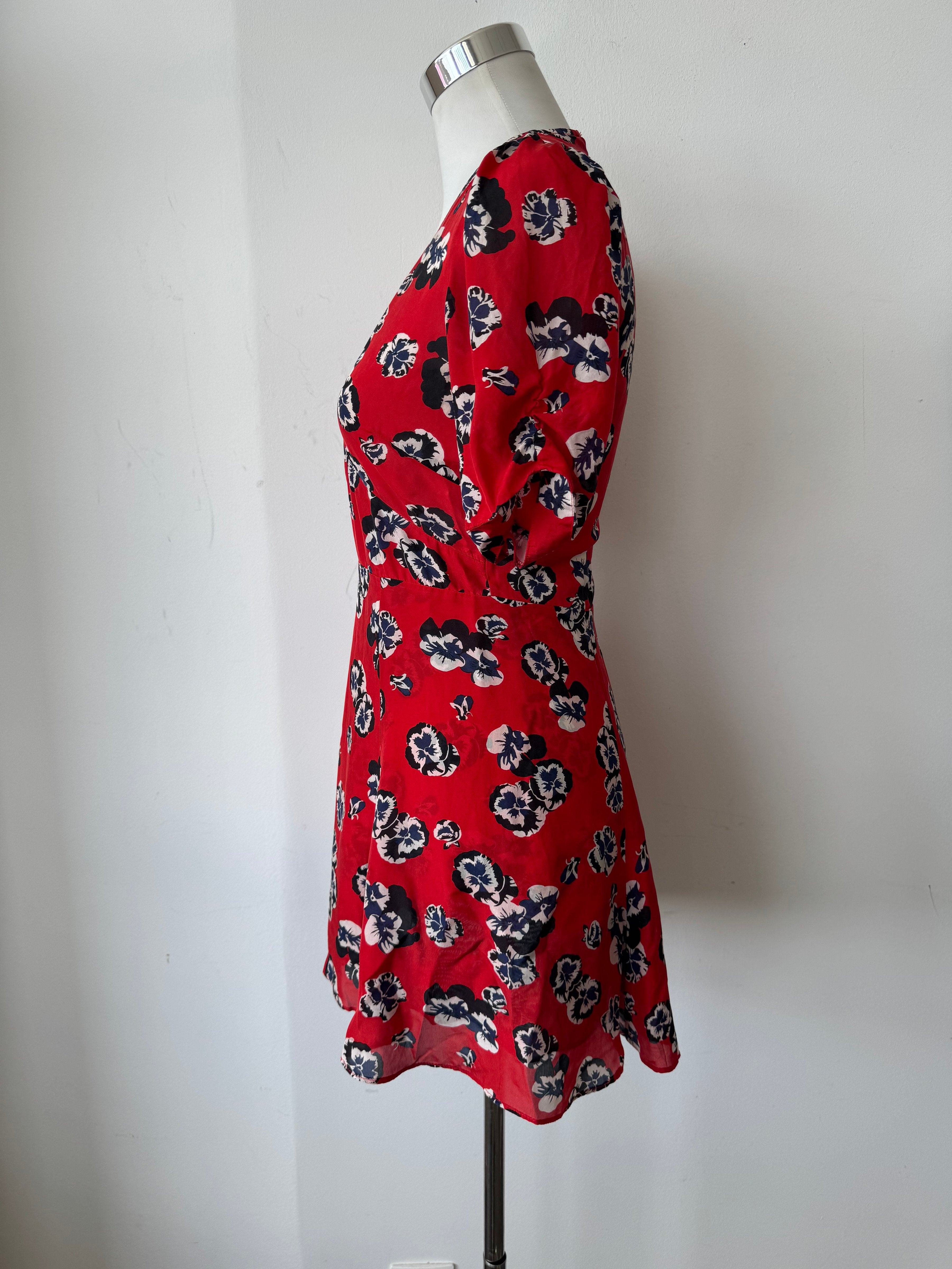 Réalisation Par Red Floral Silk Dress, Normal Use, 43cm Chest