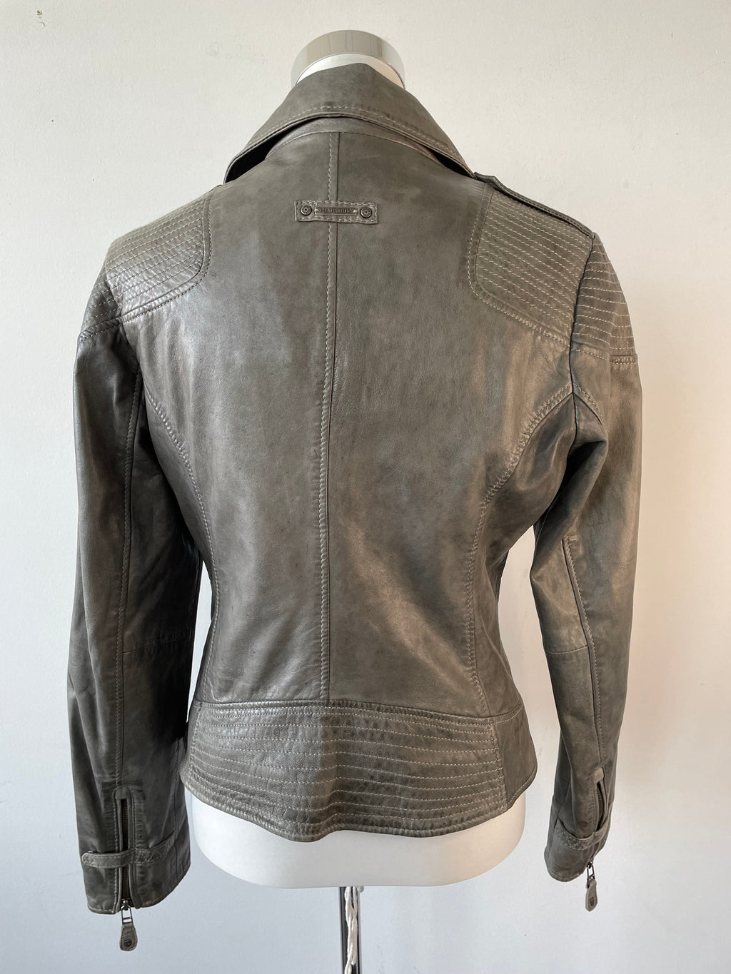 Mauritius Grey Leather Biker Jacket, Size 38 EU, Very Good Condition