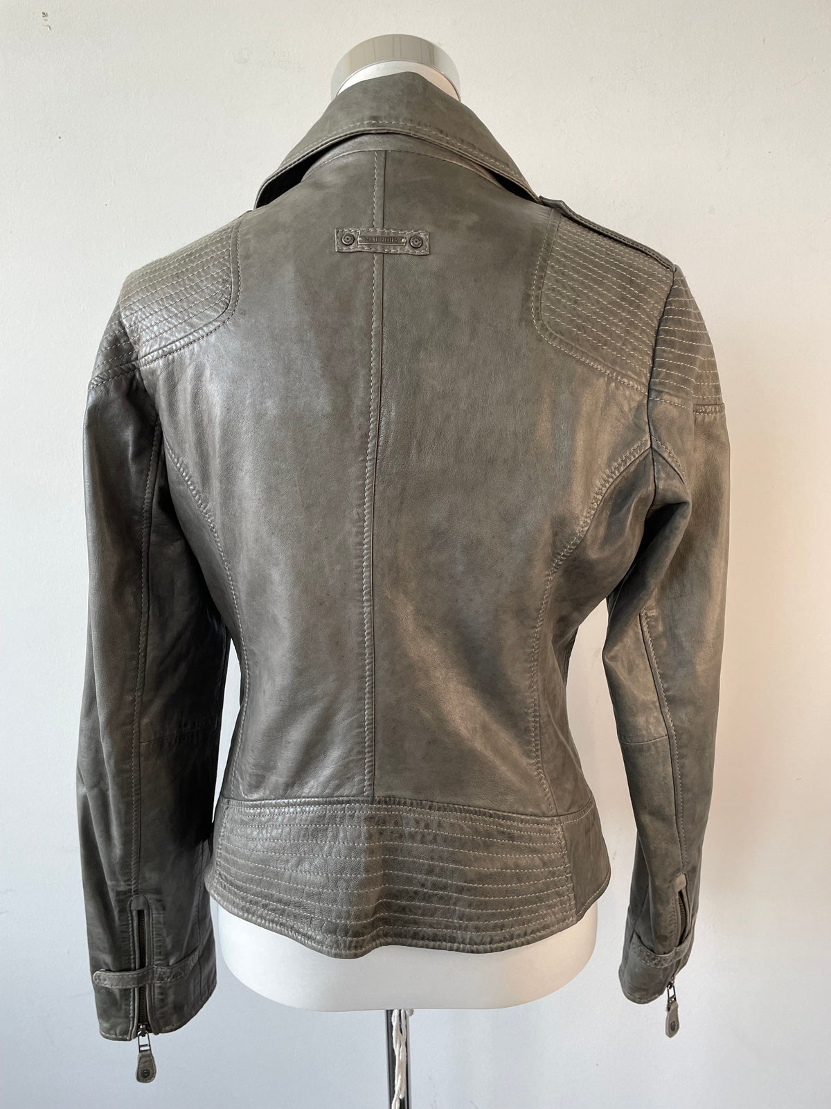 Mauritius Grey Leather Biker Jacket, Size 38 EU, Very Good Condition
