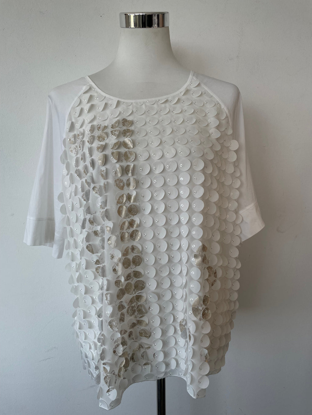 Marie Méro Sequin Top White/Gold, UK 18/EU 44, Good Condition