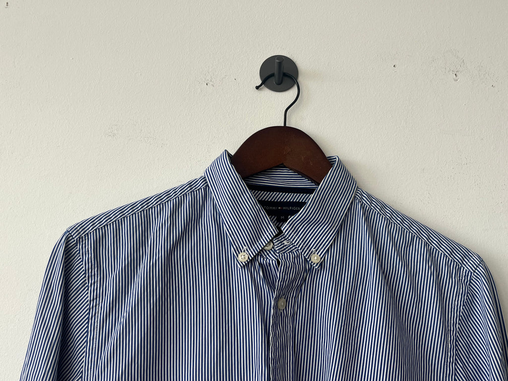 Tommy Hilfiger Hemd Blau-Weiß Gestreift M 100% Baumwolle Sehr Gut