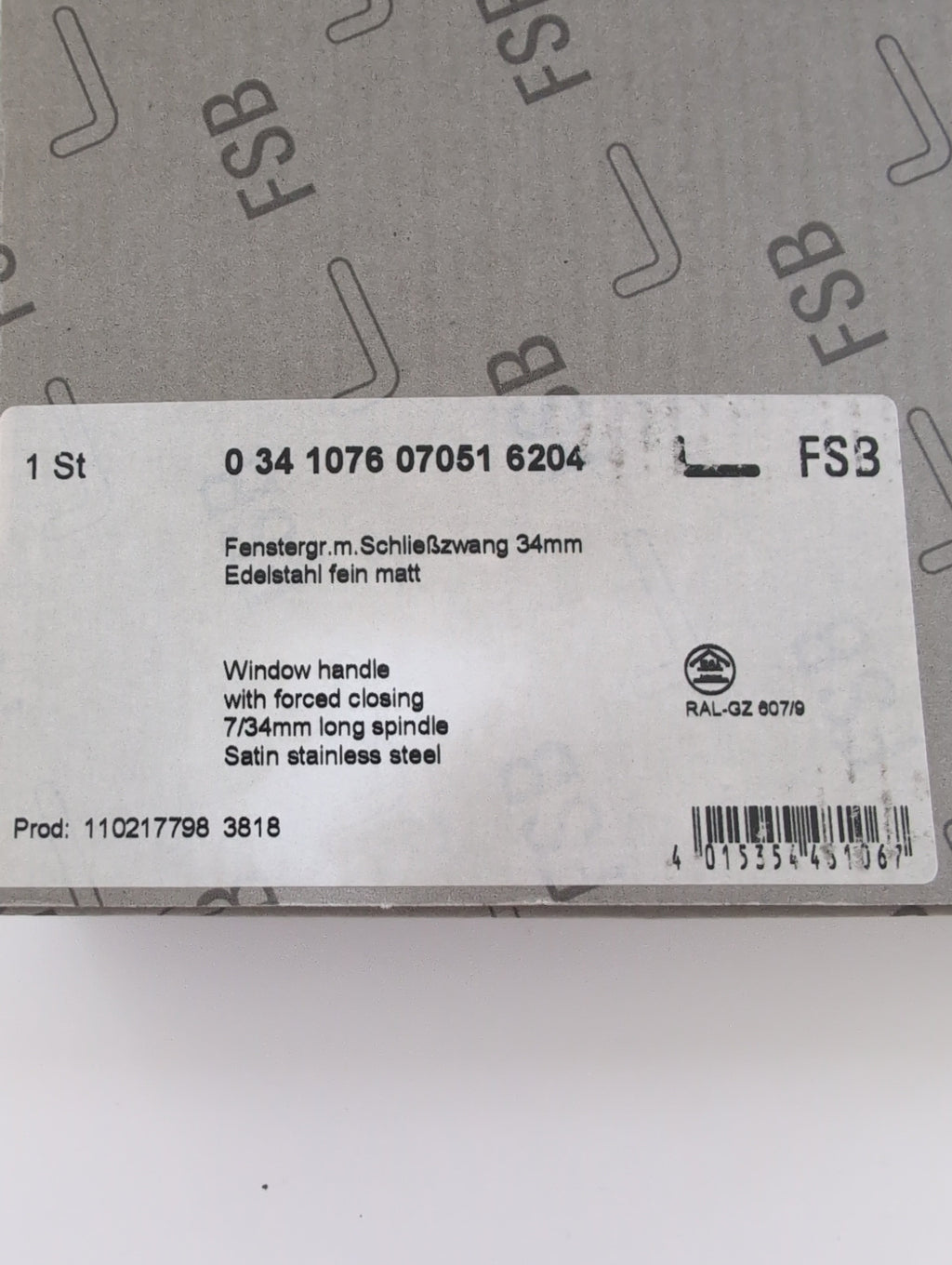FSB Fenstergriff 34 1076 – Satin Edelstahl, Zwangsschließung, Sehr Gut