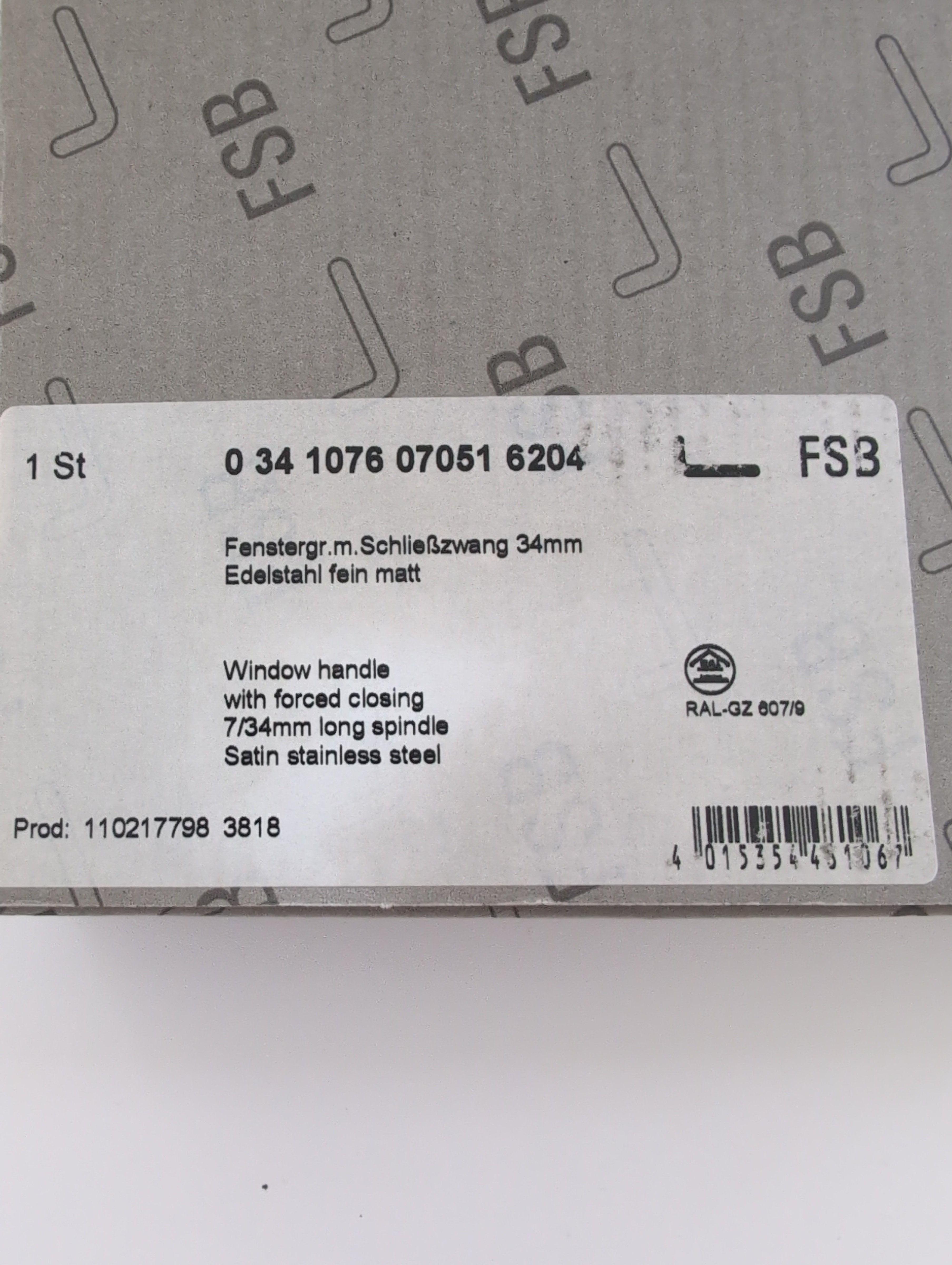 FSB Fenstergriff 34 1076 – Satin Edelstahl, Zwangsschließung, Sehr Gut