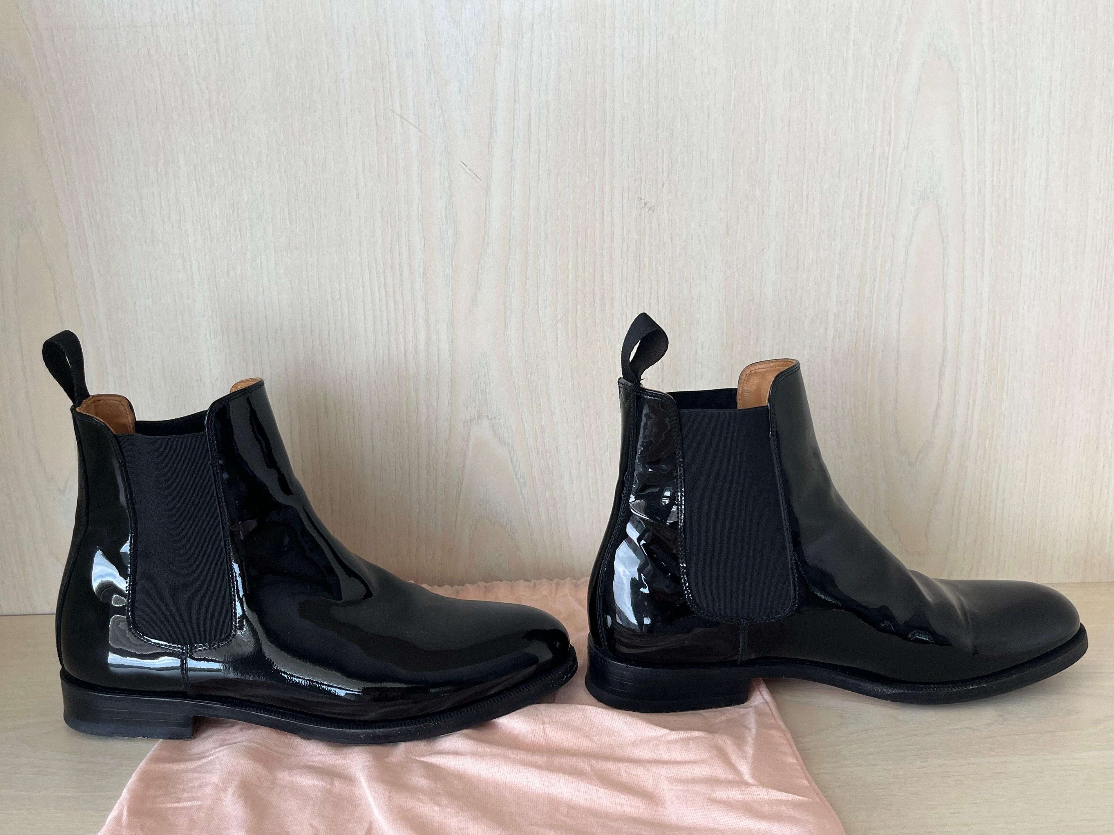 Scarosso Black Patent Leather Ankle Boots, Size 37.5, Very Good Condition