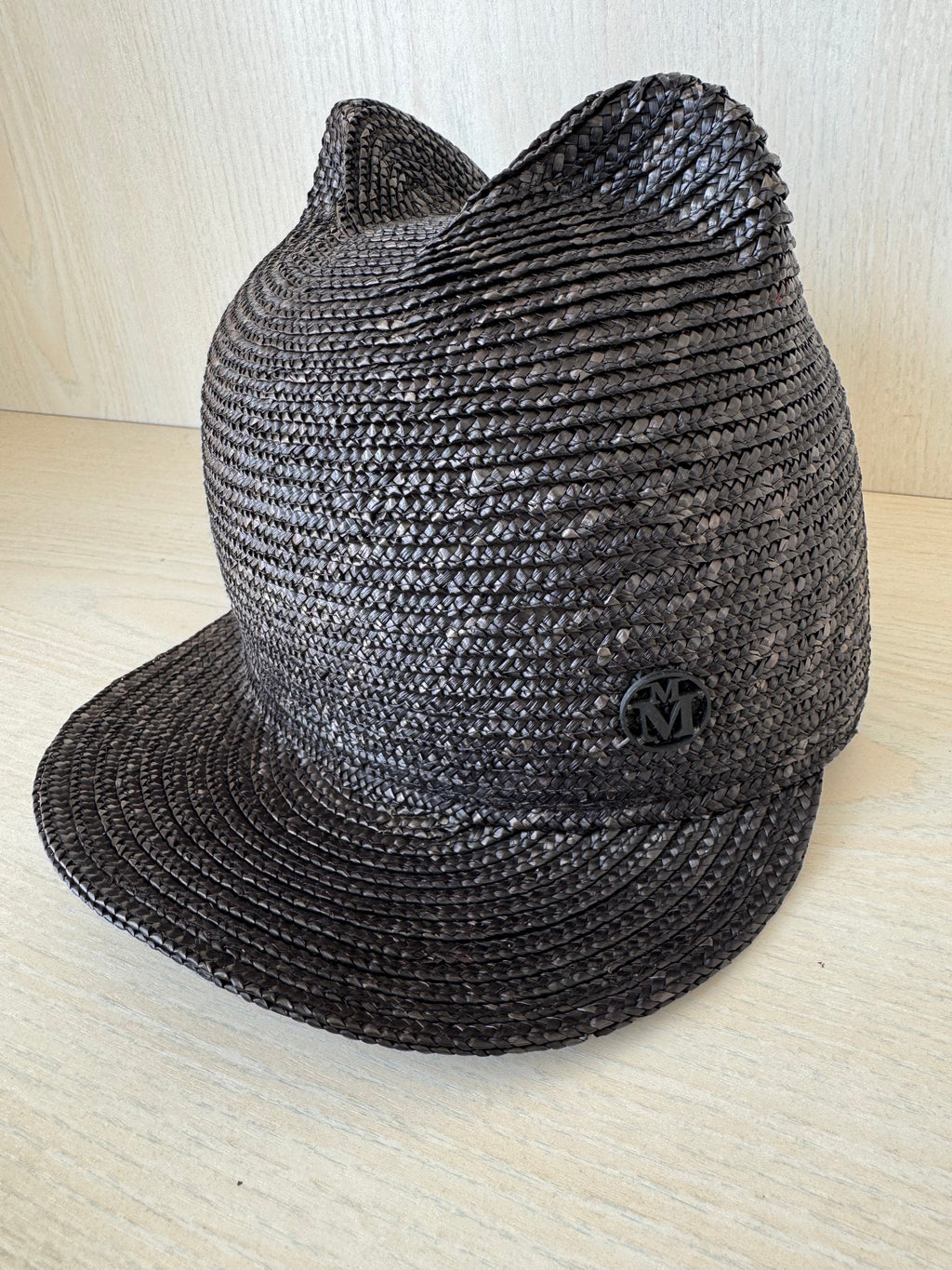 Maison Michel Jamie Cat-Ear Straw Cap, Black, Size S, New w/ Tags